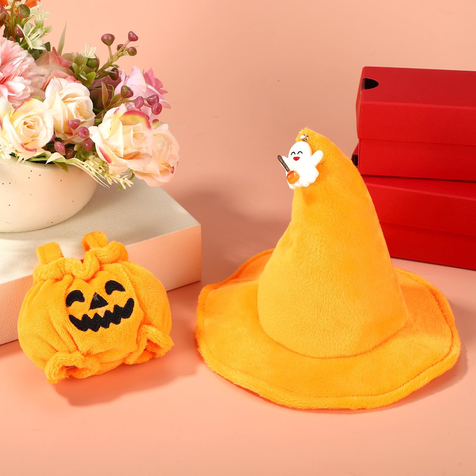 Vêtements d'Halloween pour poupée, combinaison citrouille orange et chapeau accessoires pour poupées (sans poupée