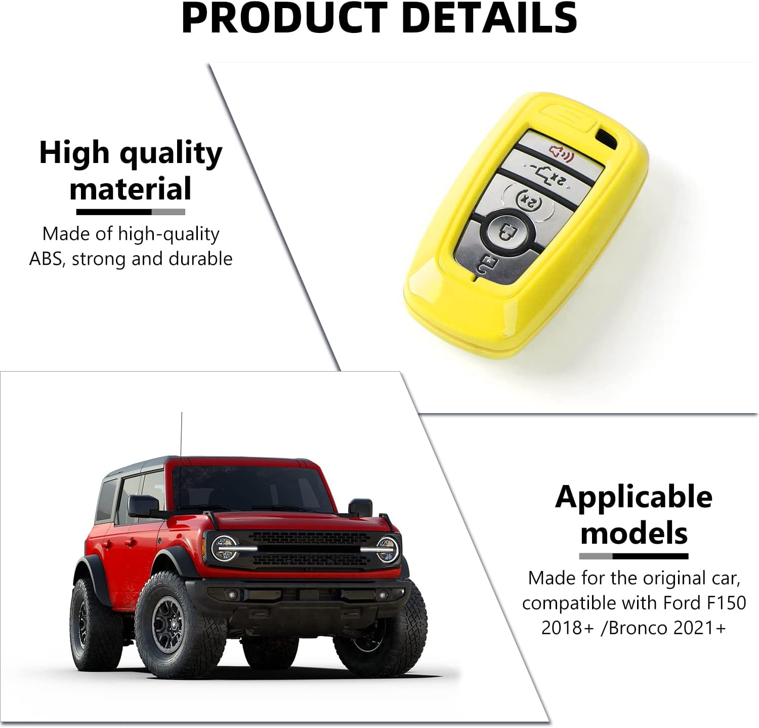RAZPOY Key Fob Cover Shell, Key Case Cover Holder Protector Compatible with 2018-2026 Ford F-150 Explorer & 2021-2026 Ford Bronco & Bronco Sport, Yellow