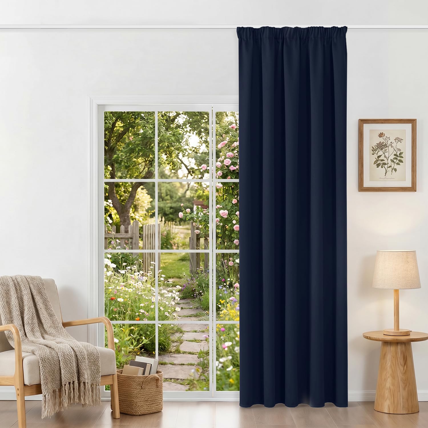 Runyéla Pencil Pleat Blackout Curtains for Bedroom Thermal Curtain Custom Size Kitchen Living Room 2 Panels Navy Blue