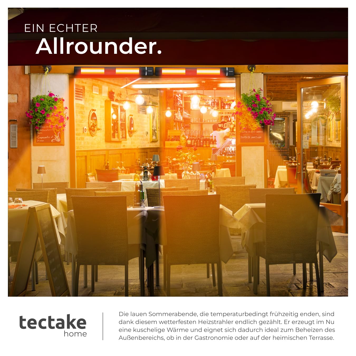 tectake® Infrarot Heizstrahler mit Fernbedienung als Wandheizung oder für Decke, outdoor und indoor, Wärmelampe hängend für Terrasse, Infrarotheizung Camping, elektro Wärmestrahler 3000W