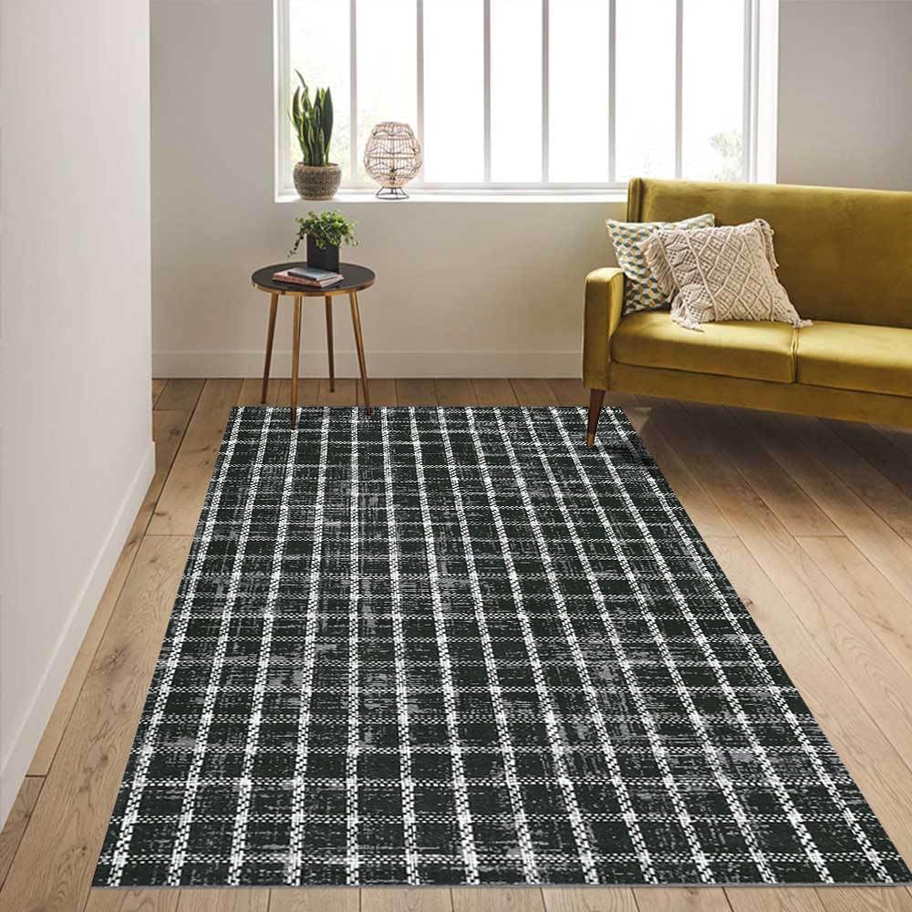 Checkered Area Rugs, Soft Low-Pile Geometric Carpet, Non-Slip Washable Retro Carpet for Bedroom Living Room Kitchen Farmhouse Entryway Hallway Indoor Decor