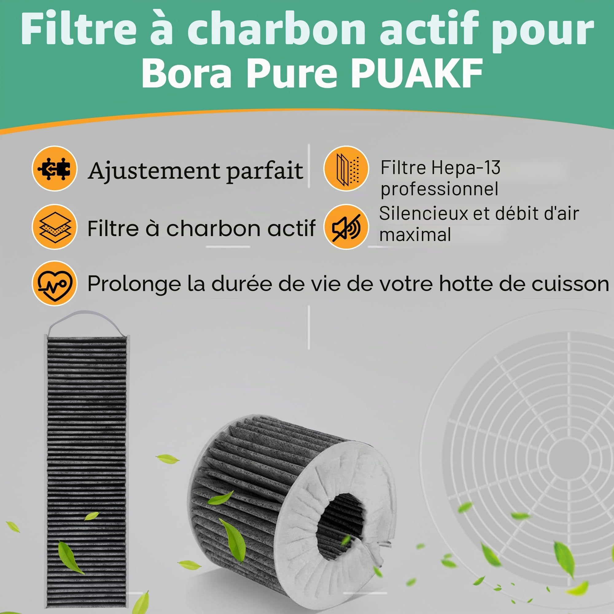 2 Filtres à Charbon Actif pour Bora Pure PUAKF, Filtre Hotte pour Bora X Pure/S Pure/PURU ou PUXU Table de Cuisson à Circulation d'air Filtre Hotte Aspirante