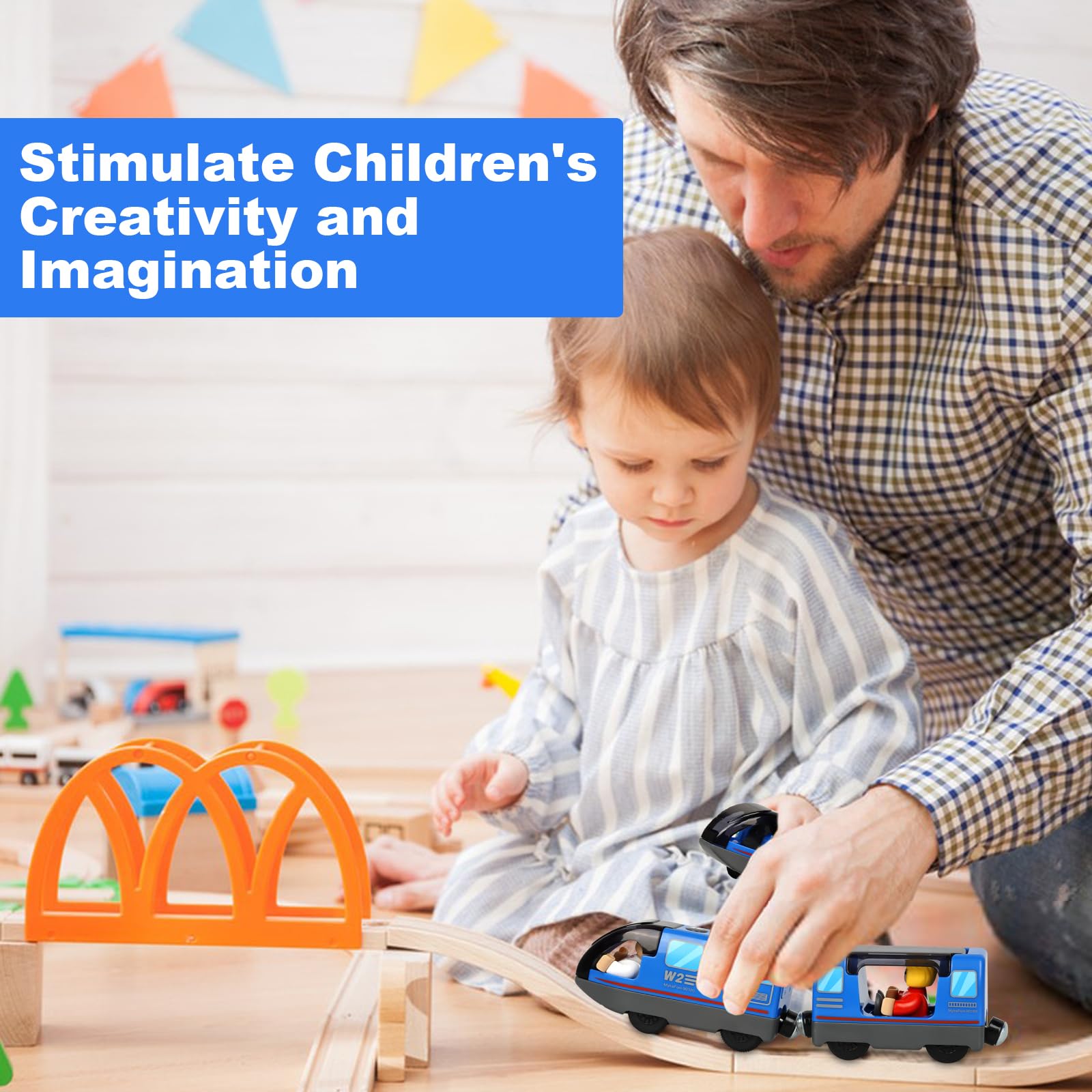 Locomotiva ad Azione a Batteria (Connessione Magnetica), Trenino Elettrico per Bambini Trenino Giocattolo, Potente Set di Proiettili per Motore per Thomas, Brio, Chuggington, Età 3+ Anni, Blu