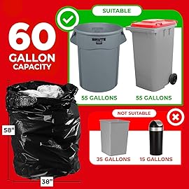 ToughBag 55 Gallon Trash Bags, 2.5 Mil Contractor Bags - 50 Count, Large 55-60 Gallon Trash Can Liners, Black Contractor Garbage Bags, 38 x 58 - Made in USA