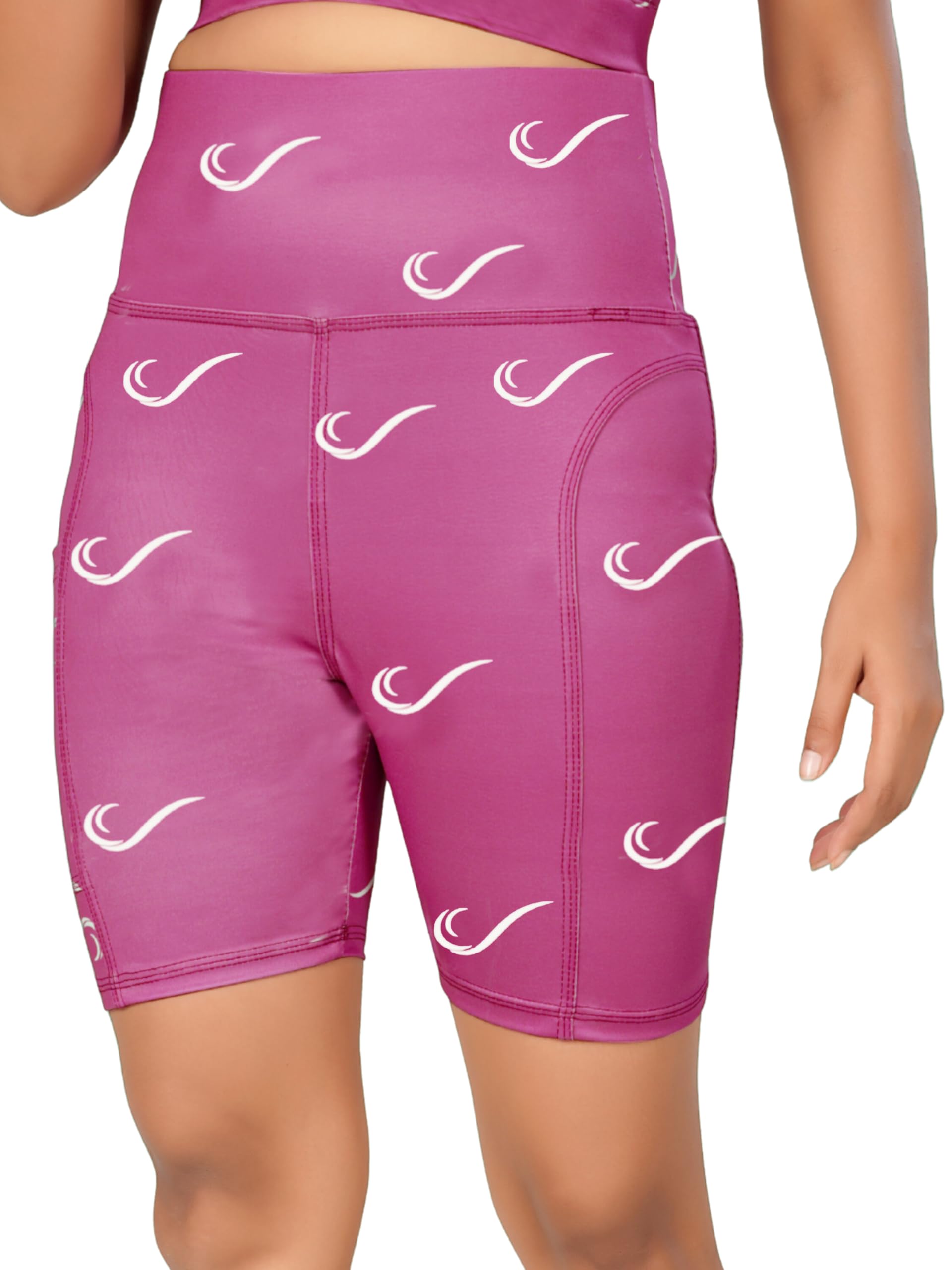 Women Signature Printed Sportswear Shorts | Polyester Blend High Waist Shorts | Cycling Running Yoga Shorts with Pocket |Gymwear Capri, Underwear-image-23