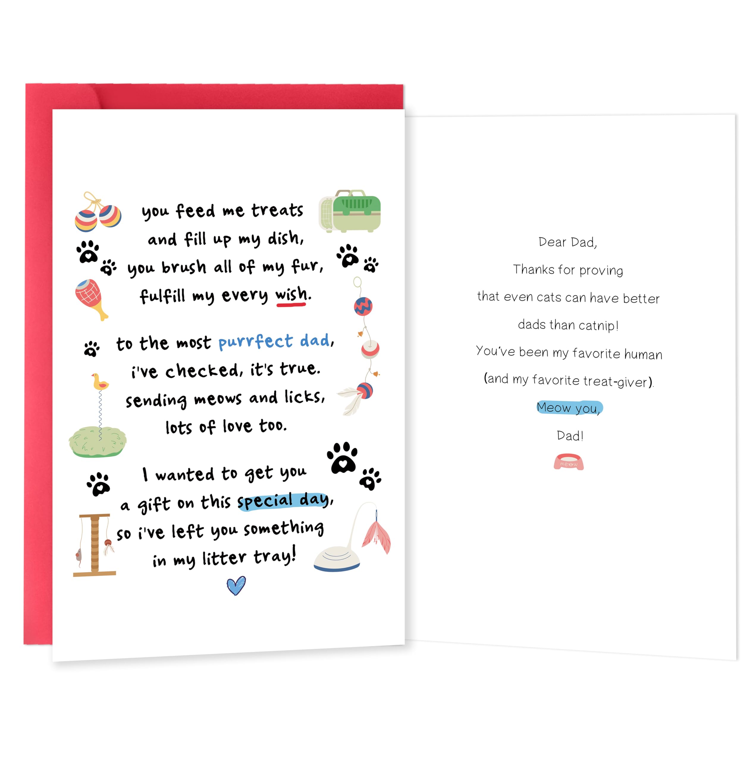 IDU Funny Fathers Day Card from Cat，Cat Dad Fathers Day Card Gifts，Heartfelt Father's Day Gift Cards from Cats with Playful Litter Tray Message