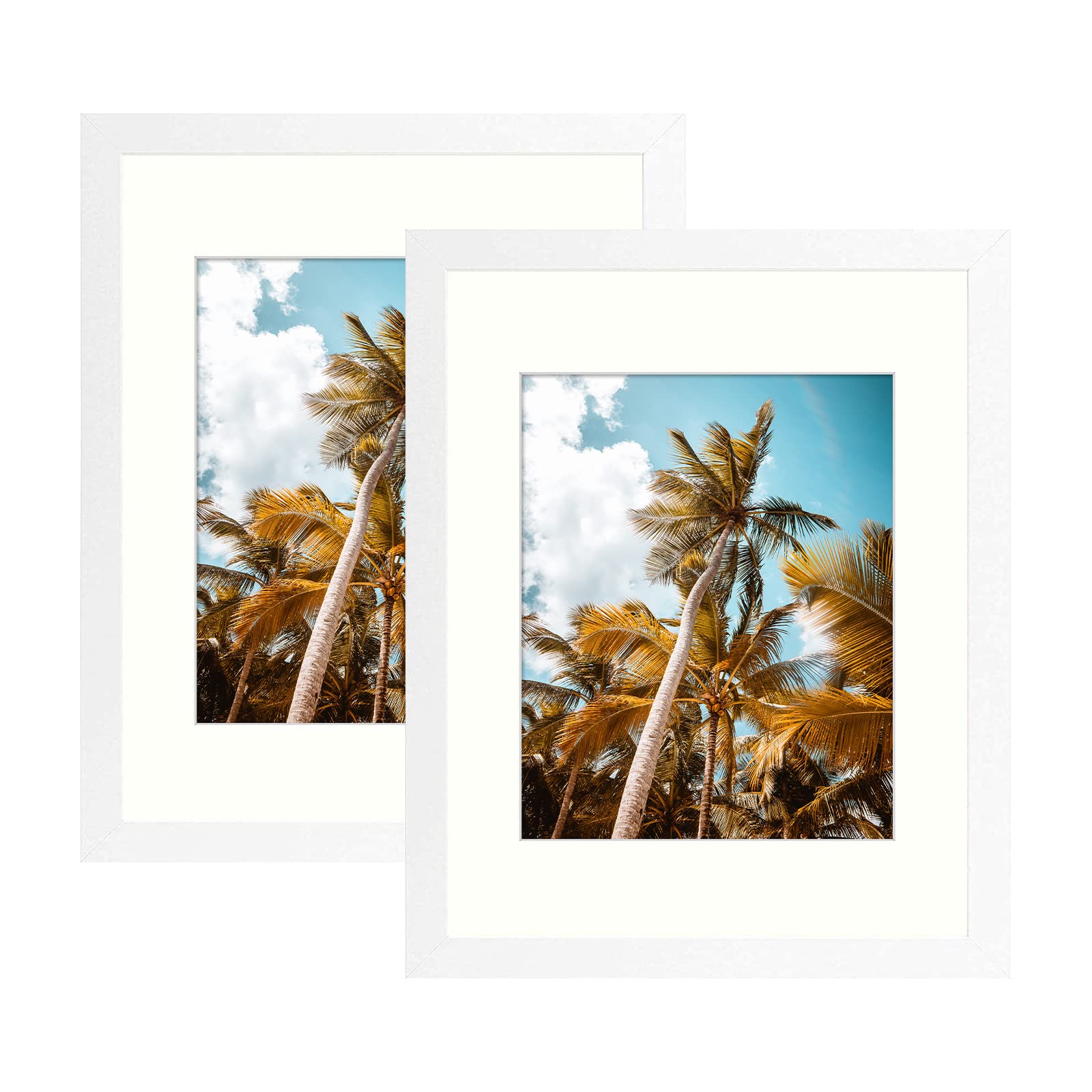 Frametory 2 Pack 11x14 White Picture Frame with Glass Ivory Mat for 8x10