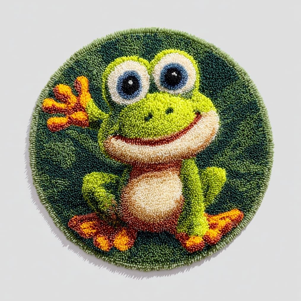kitphoenix DIY Latch Hook Rug Kits Frog Easy for Beginners Round Carpet Crochet Yarn Craft Large Rug Hook and Latch Tapestry for Home Decor 50X50Cm