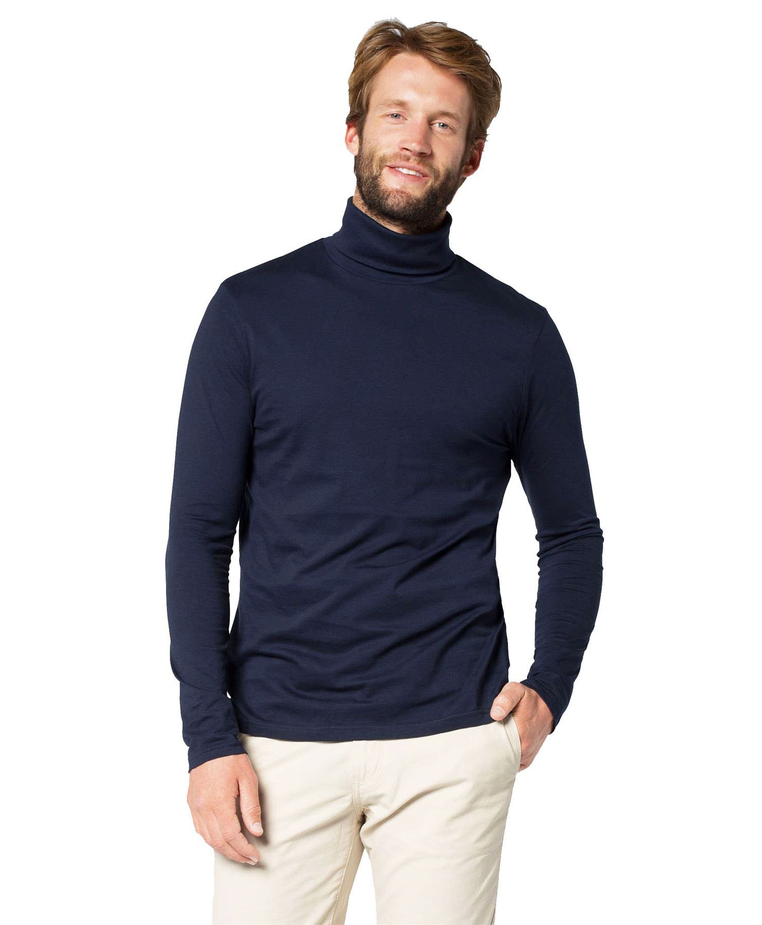Elegance1234 Men's Navy Roll Neck Soft Quality Cotton Long-Sleeve Tops(Ref:1251) (X-Large, )