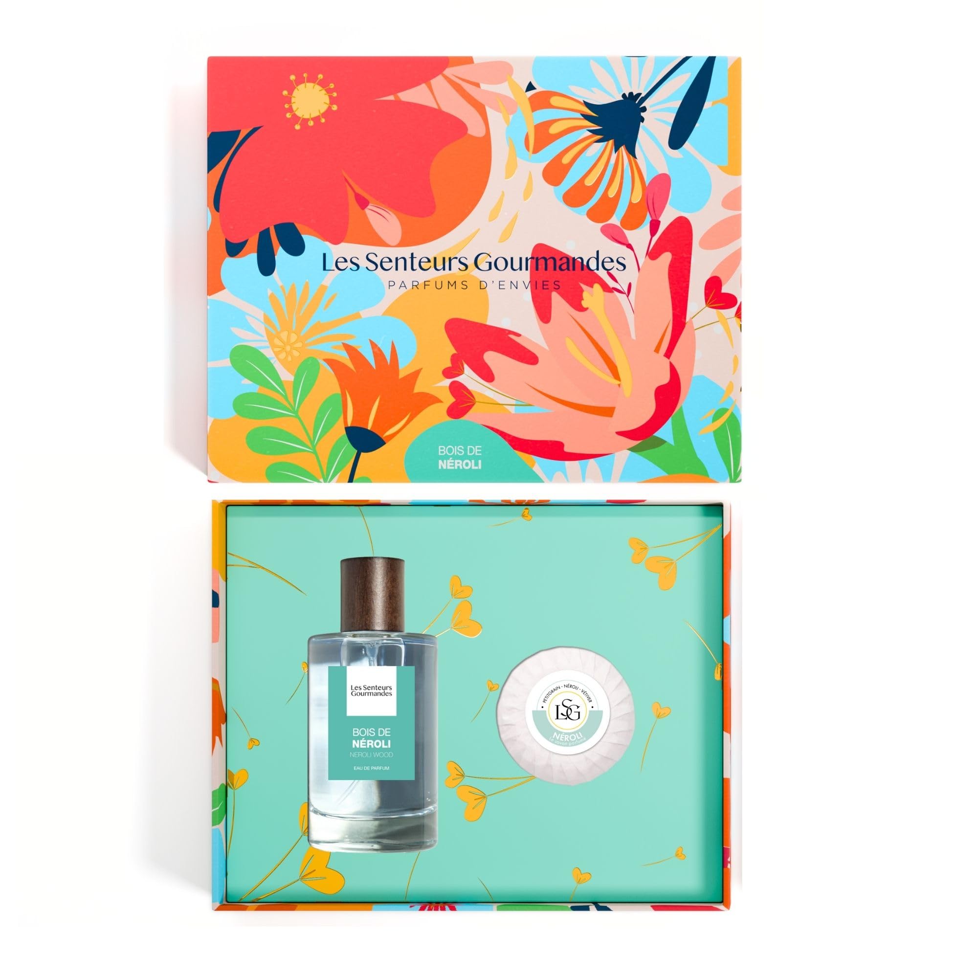 Les Senteurs Gourmandes - Cofanetto Legno di Neroli - Eau de Parfum Donna 100 ml e sapone 70 g - Note Bergamotto Neroli Rosa e Muschio - 88% di origine naturale - Made in France