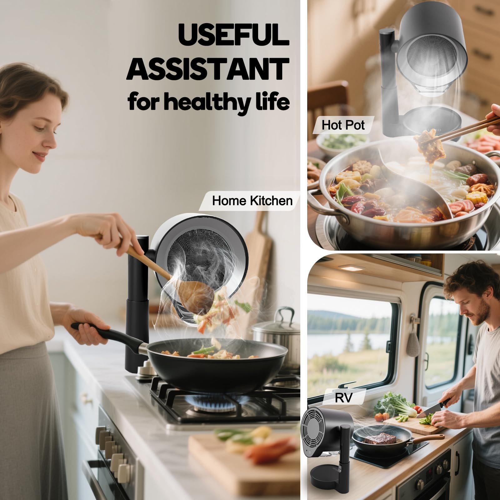 Portable Range Hood, Portable Kitchen Exhaust Fan with 3 Speeds for Indoor BBQ/Hot Pot/RV, Desktop Range Hood with Telescoping Height, Low Noise, Large-Caliber Aluminum Filter &Oil Cup — view 6