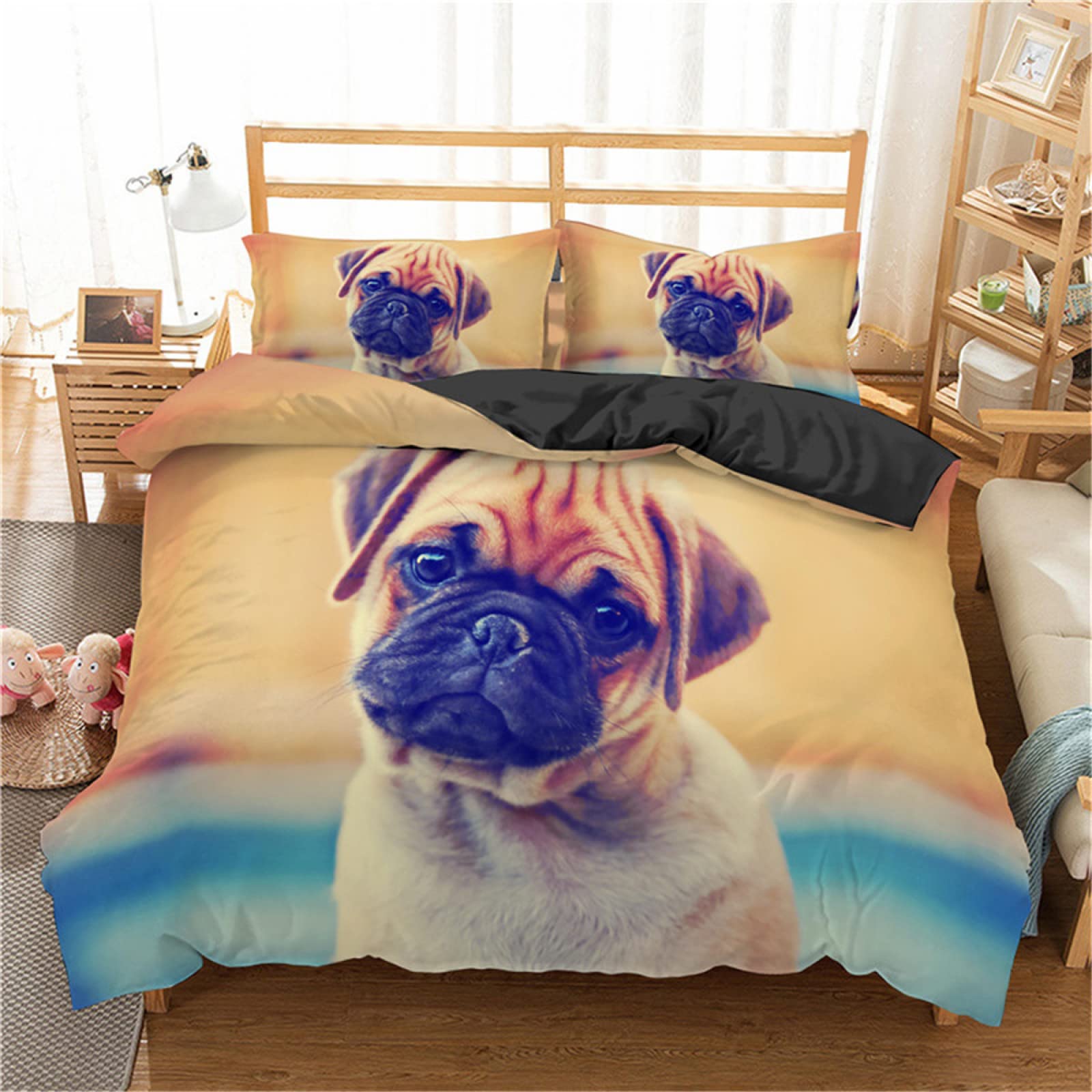 Parure de lit 90x190 enfant bouledogue marron avec sa taie d'oreiller 65x65