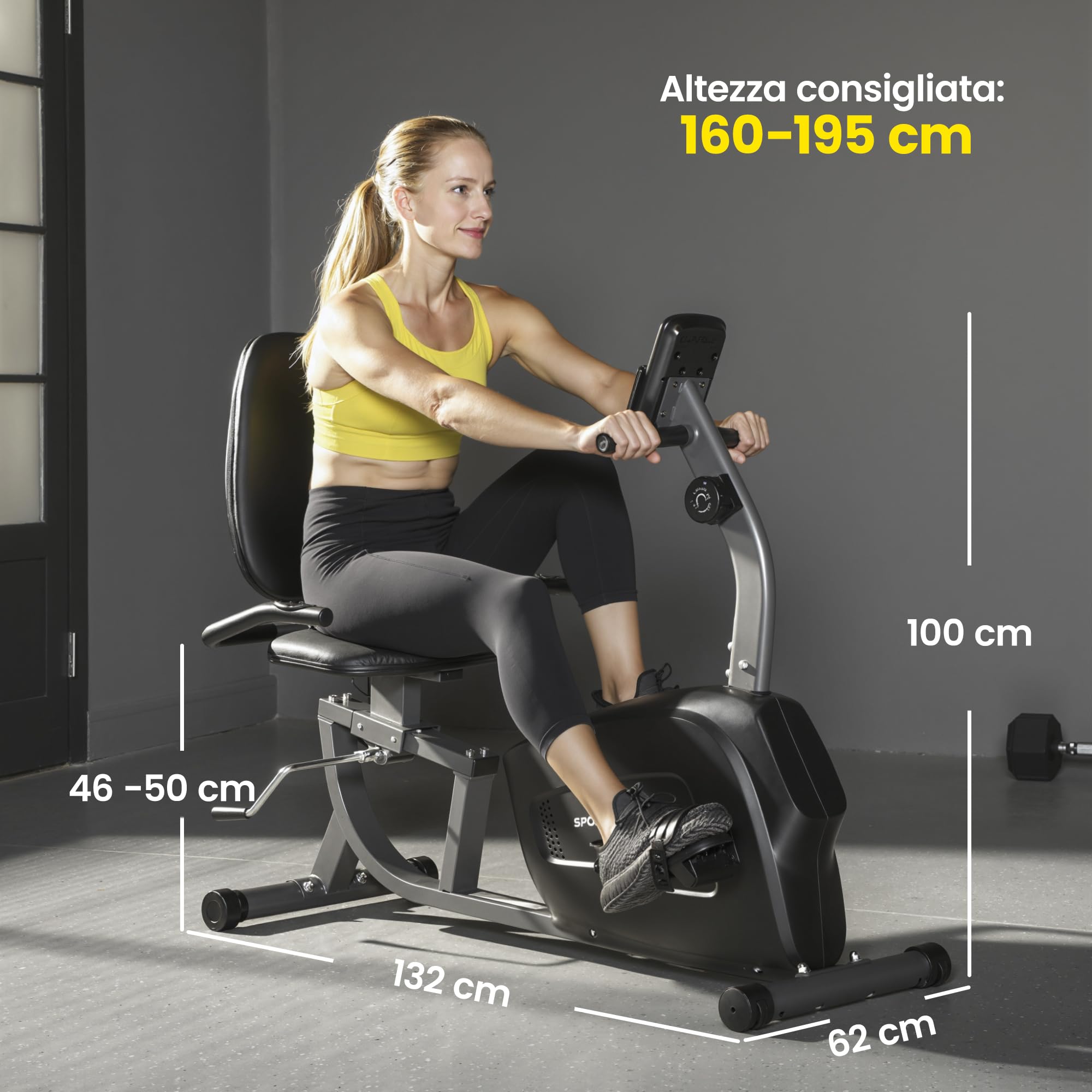 SPORTNOW Cyclette da Casa Orizzontale con Seduta Regolabile per Anziani | 8 Livelli di Resistenza Magnetica, Cyclette Recumbent, Schermo LCD, Sensore di Frequenza Cardiaca, Ruote