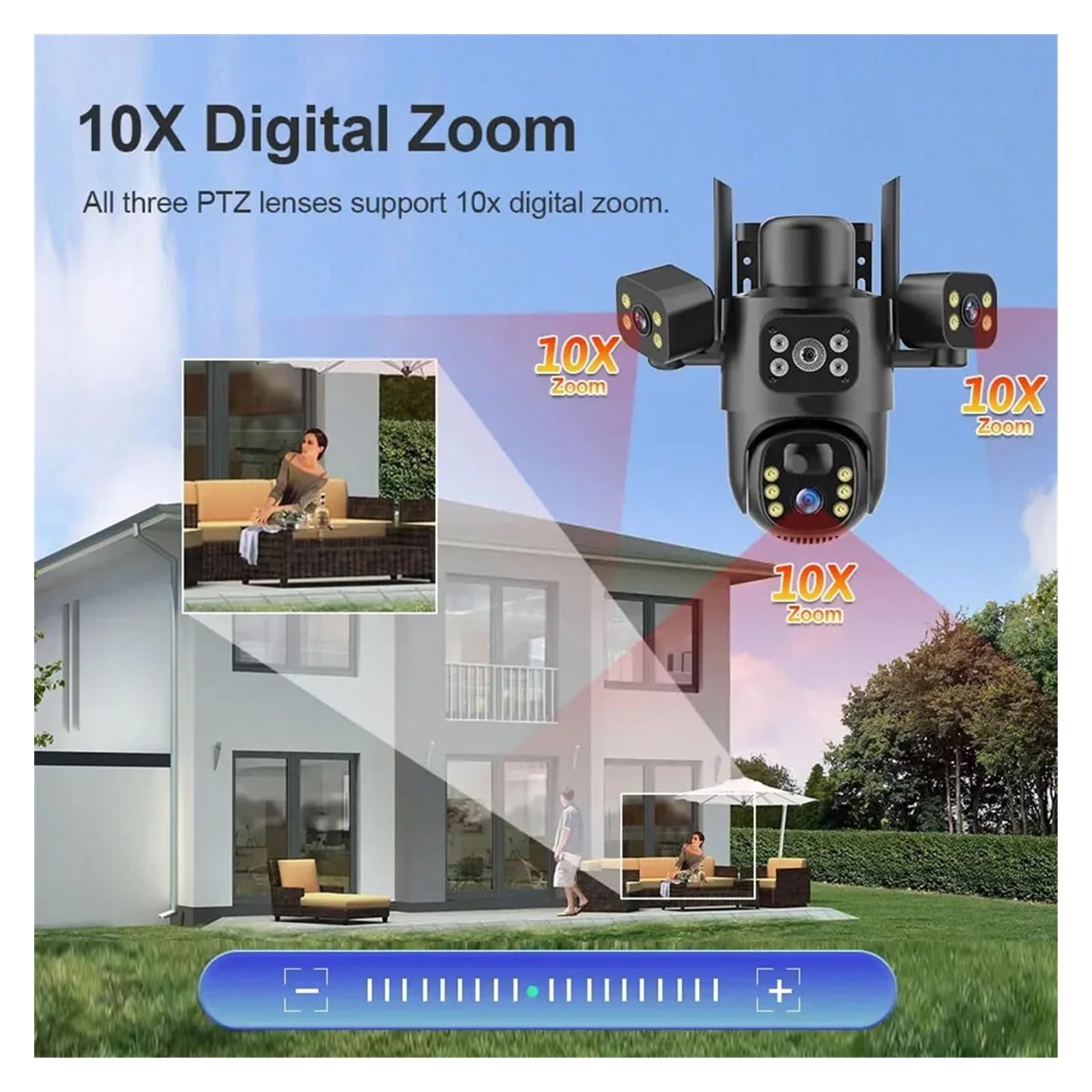 Security Camera, Cámara Solar PTZ WiFi de 6 MP con Tres Lentes y Pantallas, Seguimiento automático, IP 4G for Exteriores, protección Seguridad, vigilancia CCTV(4G Camera No Card)