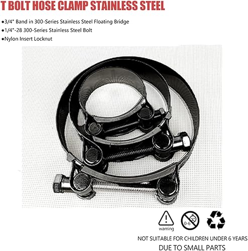 Miniatura 3 de BOTTEN Paquete de 4 abrazaderas de manguera de acero inoxidable de 2 pulgadas con perno en T  Rango de abrazadera de 2.205-2.520 in para 2