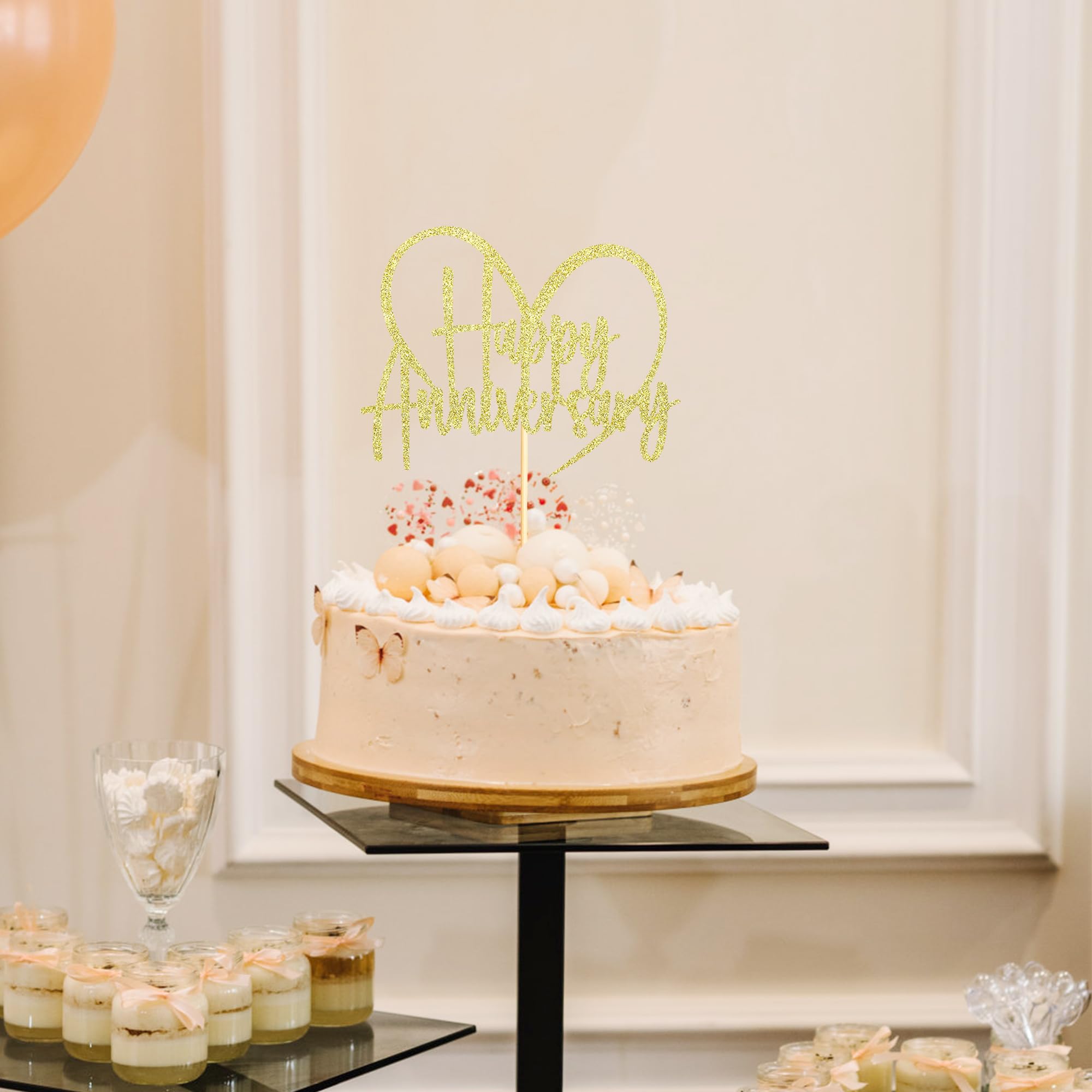 Kuchenaufsatz „Happy Anniversary“ Aus Acryl – Goldglänzend, Wiederverwendbar, Für Jubiläum & Hochzeit
