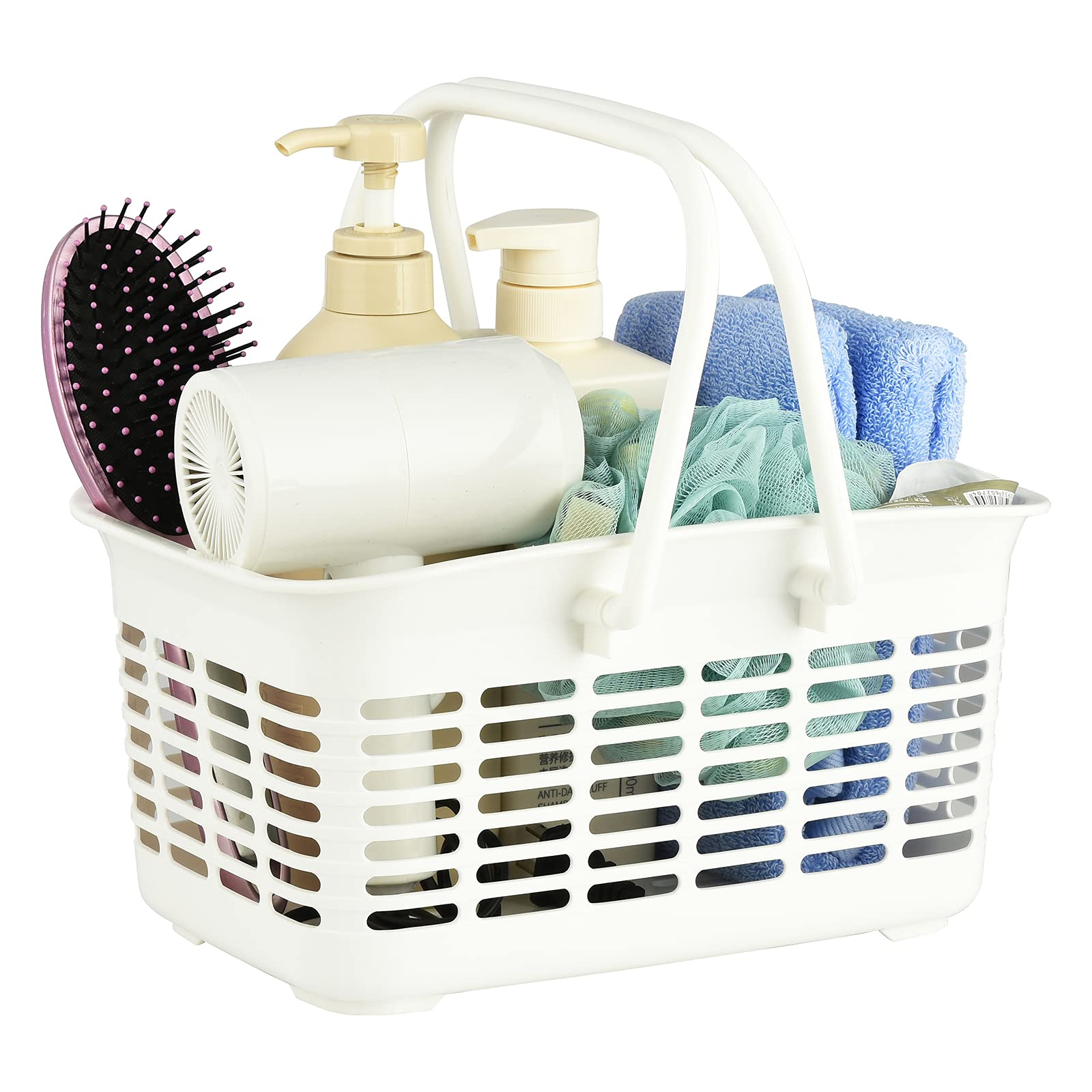 ALINK Plastic Shower Caddy Basket with Handle Portable Organizer Storage Basket for College Dorm Bathroom Kitchen - White
