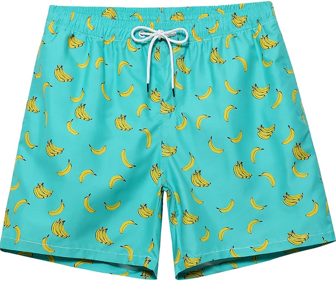 Dissolving Swim Shorts Prank Trunks Funny Gift for Brother Boyfriend Bachelor Beach Party in The Swimming Pool, Banana Cyan, Large