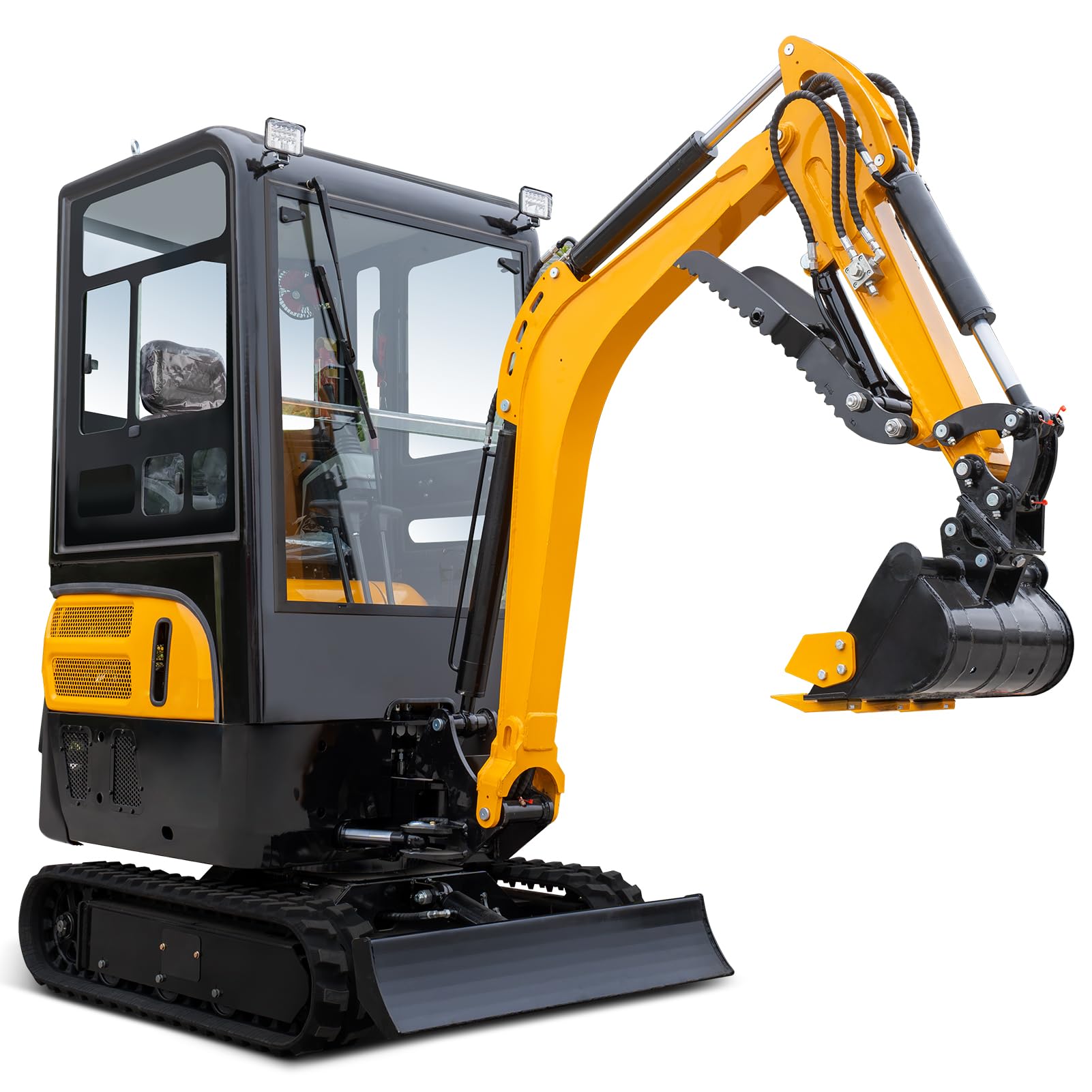 MMS 2 Ton Mini Excavator with Enclosed Cab, Pilot Controls, 16HP KubotaDieselEngine, Side Swing, Quick Change & Hydraulic Thumb Clip, All-Season Compact Digger for Garden, Roads, US Stock