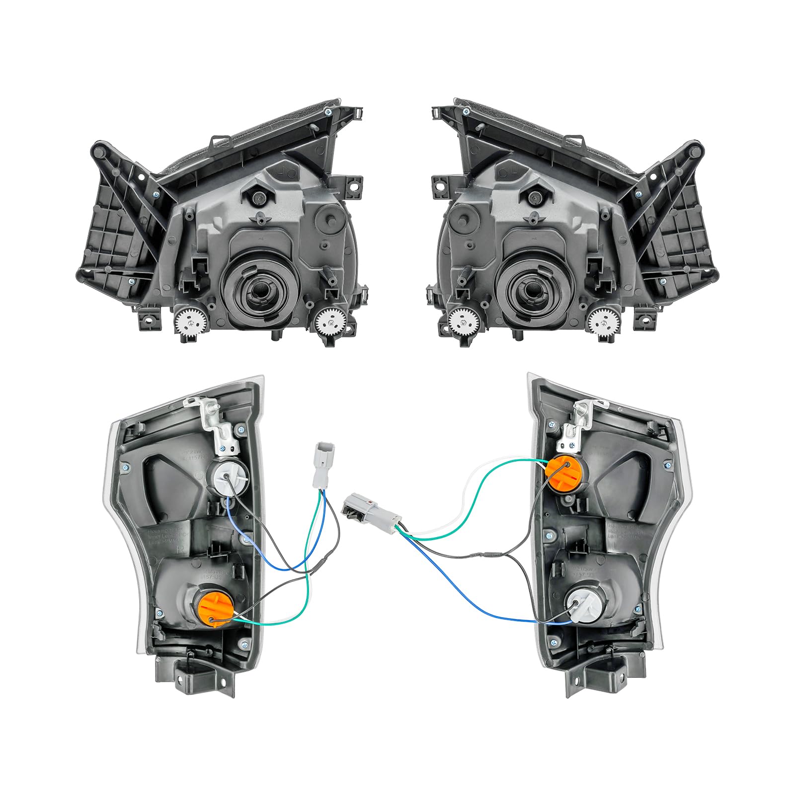 Nozue For 2004-2007 Isuzu NPR NQR/2005-2007 GMC W-4500,Driver& Passenger Side Halogen Headlights Assembly&Corner Lights w/Wiring Harnesses