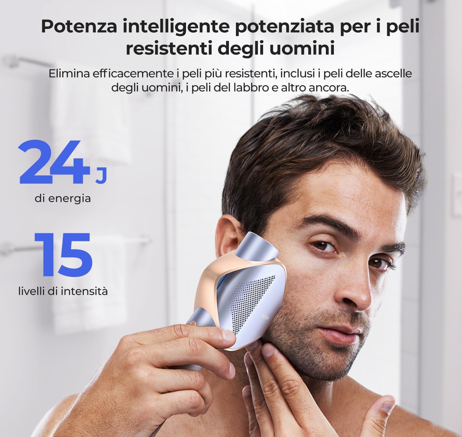 Epilatore Luce Pulsata IPL con tecnologia 360°Frost 5°C Sapphire, Epilazione laser indolore con APP Smart AI, 24J & 15 livelli di energia e flash a velocità 2X, per Donna e Uomo ascelle, corpo, bikini