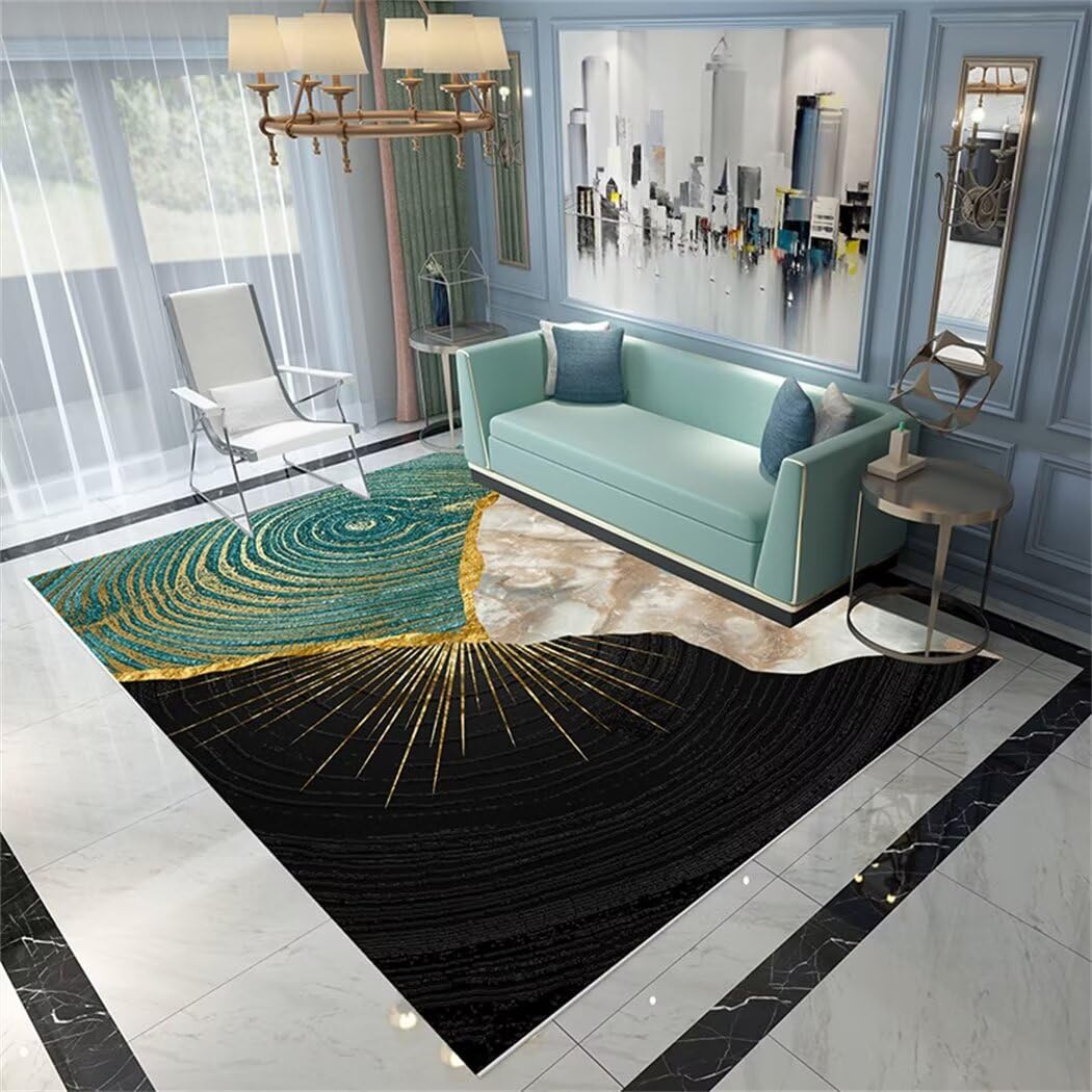 Tapis de chambre vert et noir 180x250cm moquette extérieur motif abstrait