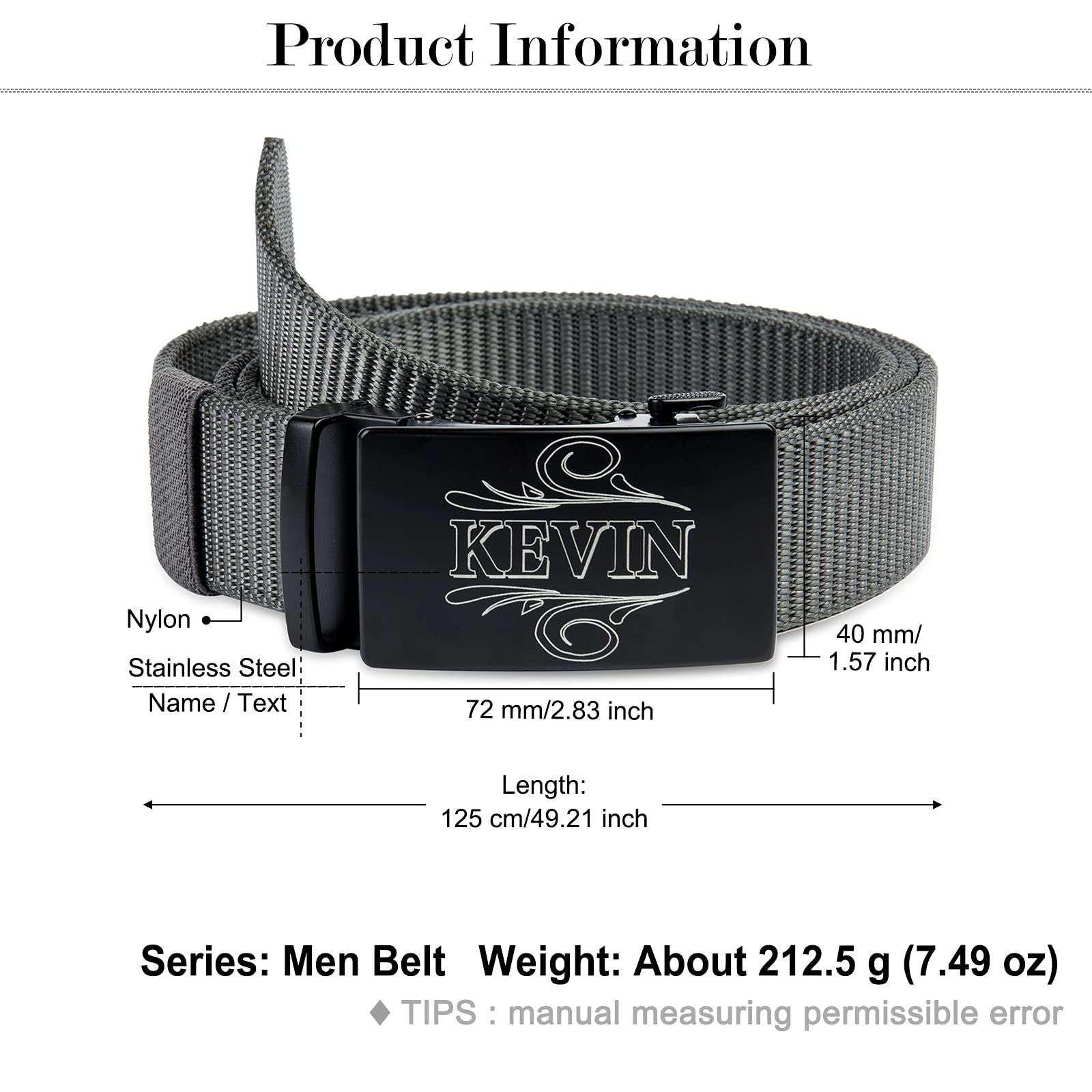kaululu Custom Belts for Men, Personalized Tactical Belt, Engraving Name Belt Gifts for Dad Boyfriend Husband