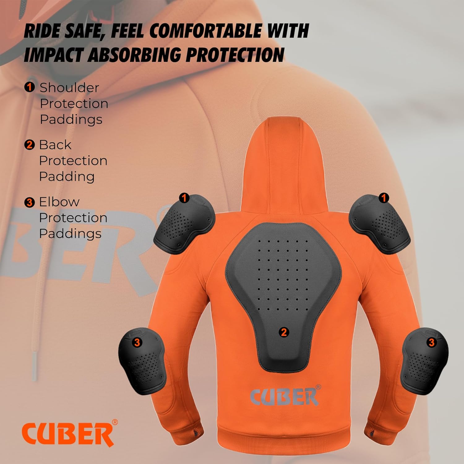 CUBER MOTORCYCLE HOODIE FOR MEN & WOMEN WITH ARMOR, DUAL SPORT MOTORBIKE RIDING JACKET - Image 5