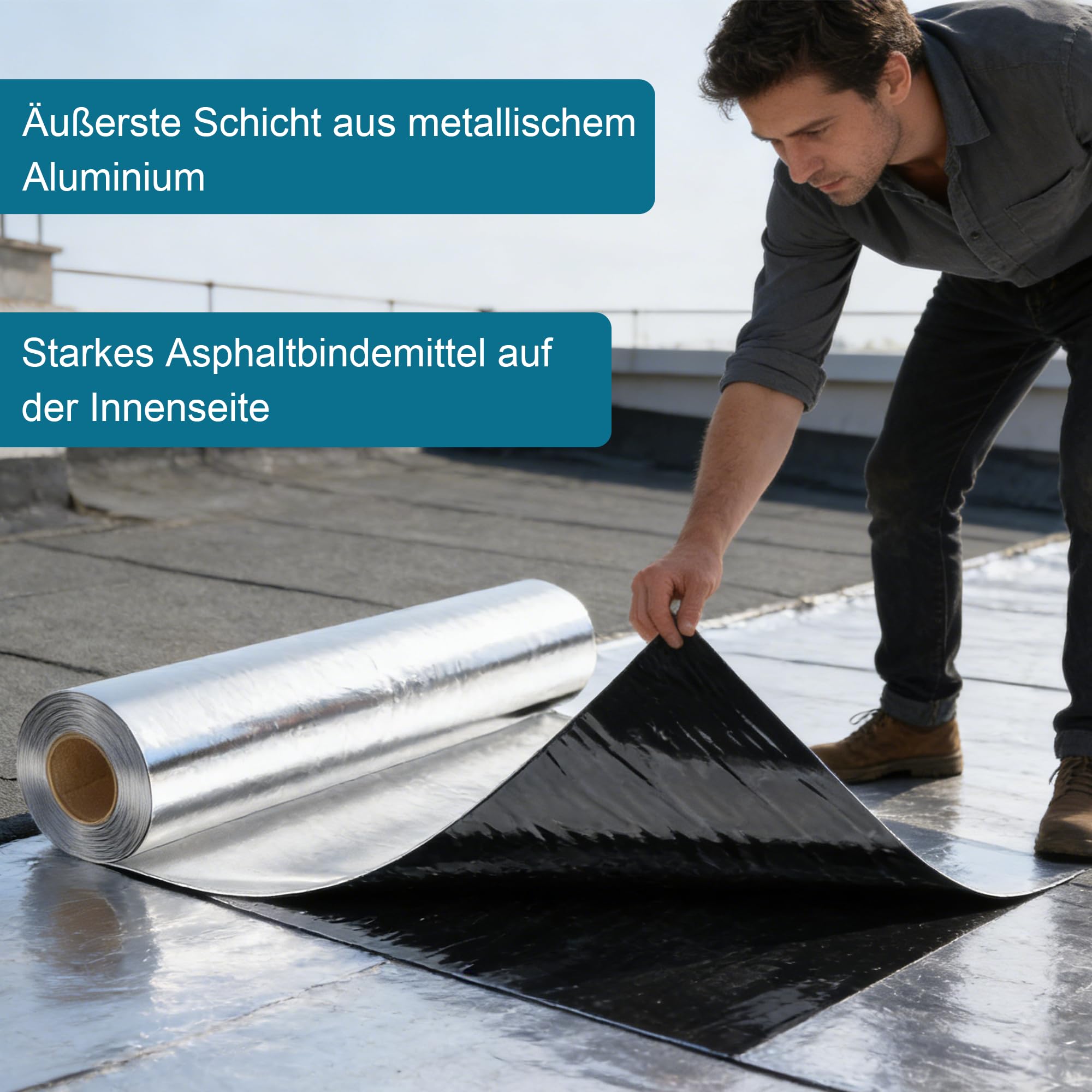 TEOV Dachfolie Aluminium 10㎡ Bitumenkleber Selbstklebend Dachbahn