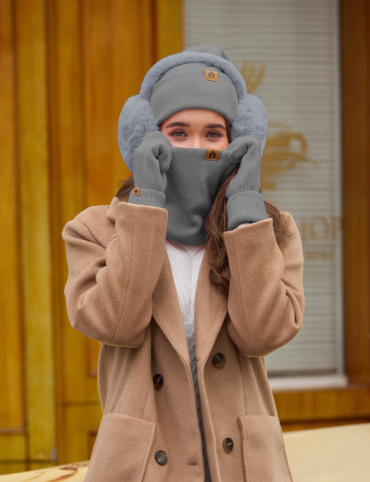 UMIPUBO Ensemble Bonnet Echarpe Gant Tricotés 5 en 1, Chaud Hiver Bonnet Chapeau Beanie Foulards Gant d'Écran Tactile Cache Oreille Chaussettes Femme Avec Double Polaire Ski d' Hiver