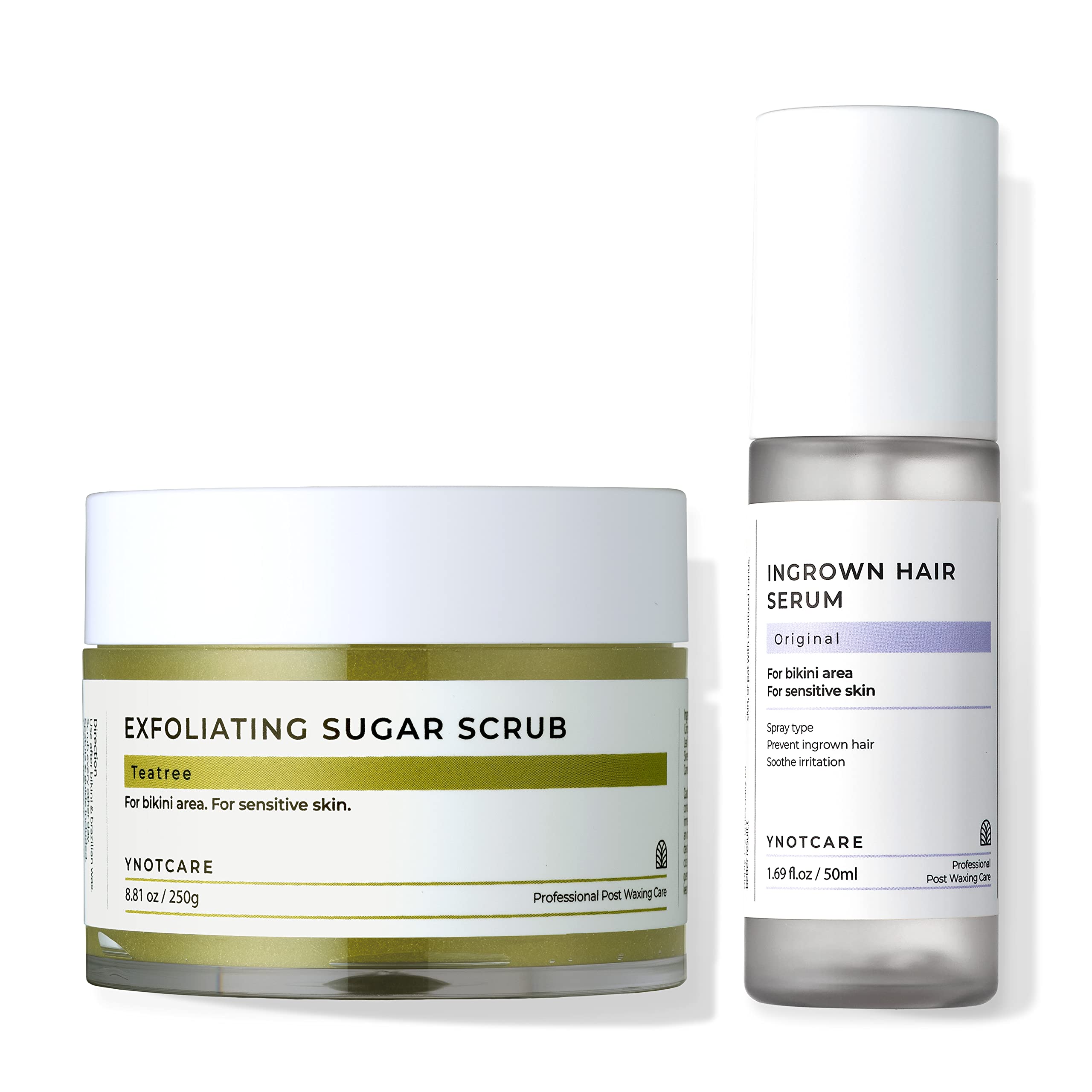 YNOTCAREIngrown Hair Treatment Routine For Bikini Area After Hair Removal - Teatree Sugar Exfoliating Scrub 8.81oz, Ingrown Hair Serum Original 1.69oz