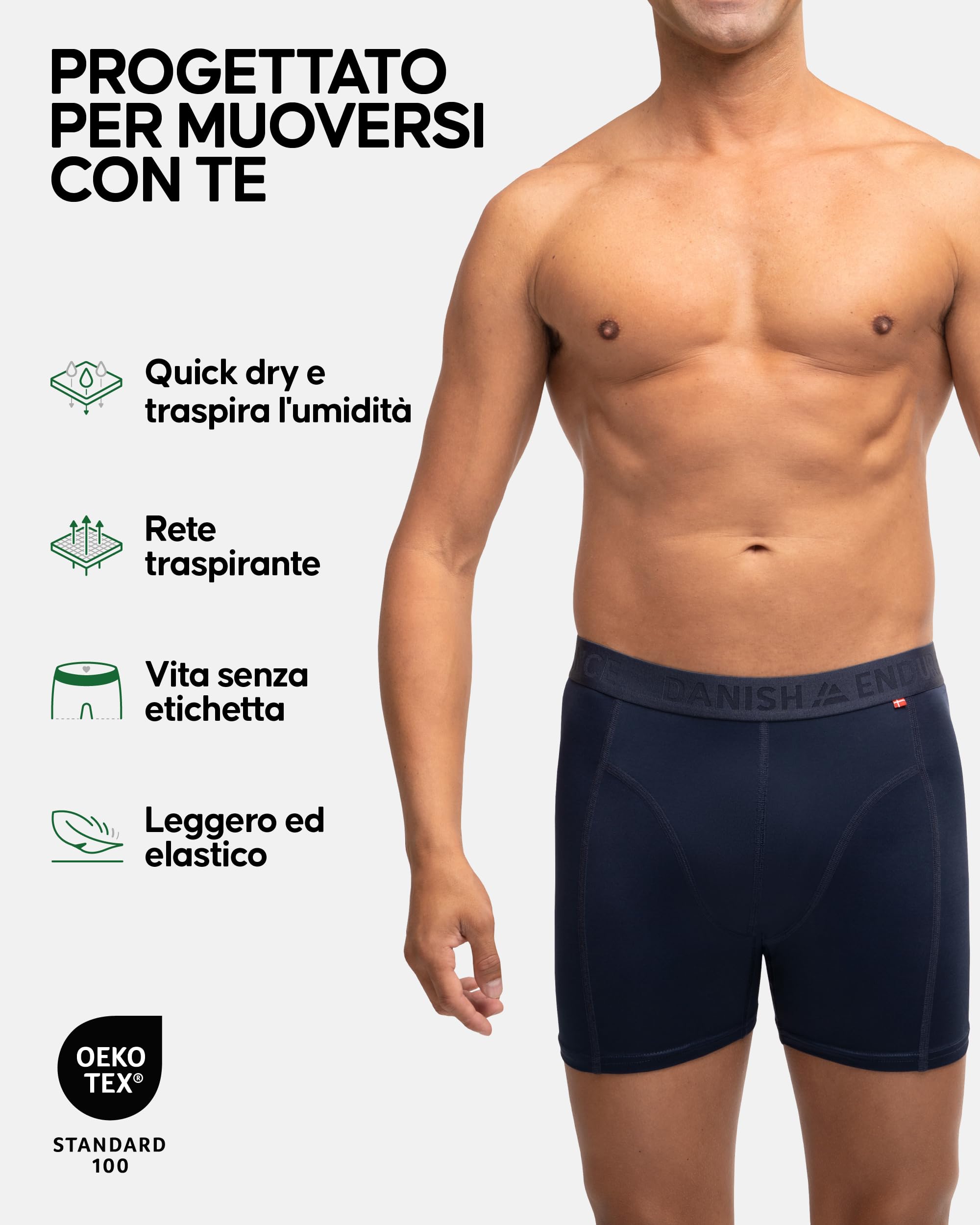 DANISH ENDURANCE Boxer Uomo Sportivi, Mutande Uomo Aderenti in Microfibra, Elasticizzato, Briefs per Sport da Uomo, 6 Paia