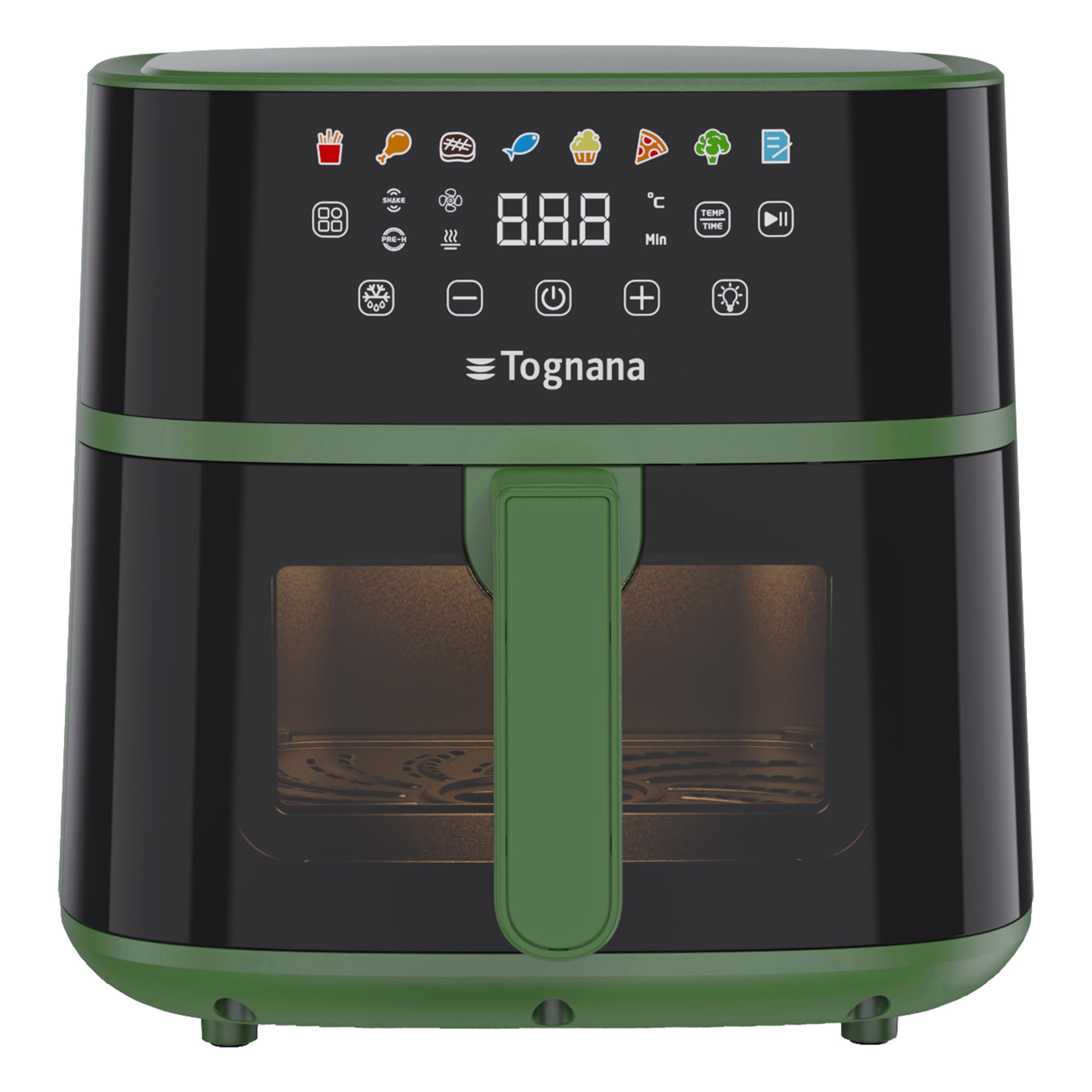 Tognana Iridea, frytkownica powietrzna 6L, podwójny opór, wyświetlacz cyfrowy, timer, 80-200°C, okno, 1700 W, szałwia zielona