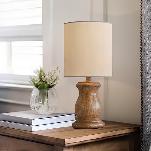 Miniatura 4 de OYEARS - Lámpara de mesa pequeña de 12.25 pulgadas para dormitorio, sala de estar, simple, retro, de grano de madera, lámparas de noche adecuadas