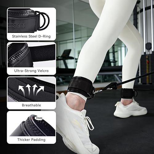 Miniatura 3 de Correa de tobillo para máquina de cable (paquete de 2), bandas de resistencia de tobillo, correas de patada hacia atrás con cable para gimnasio,