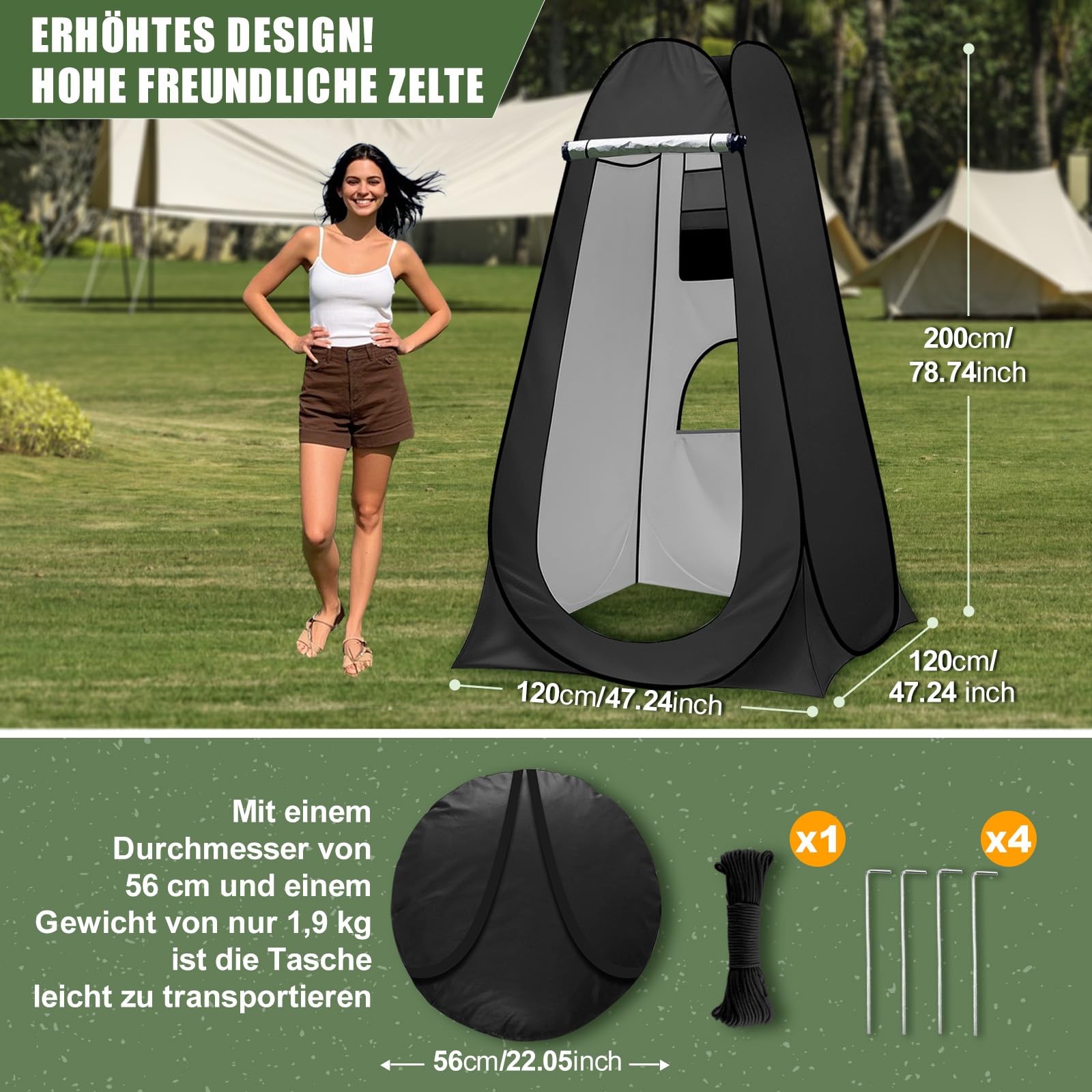 Charmofun Duschzelt Camping, Toilettenzelt Pop Up Umkleidezelt UV-Schutz, Mobile Tragbar WC Zelt mit Tragetasche für Camping Beach Angeln