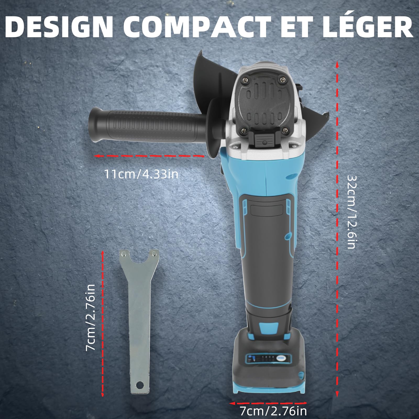 Meuleuse d'angle sans fil compatible avec Makita 18 V, 8500 tr/min, 4 niveaux de vitesse, disque abrasif de 125 mm avec clé de meulage pour meuler, couper et polir (sans batterie)