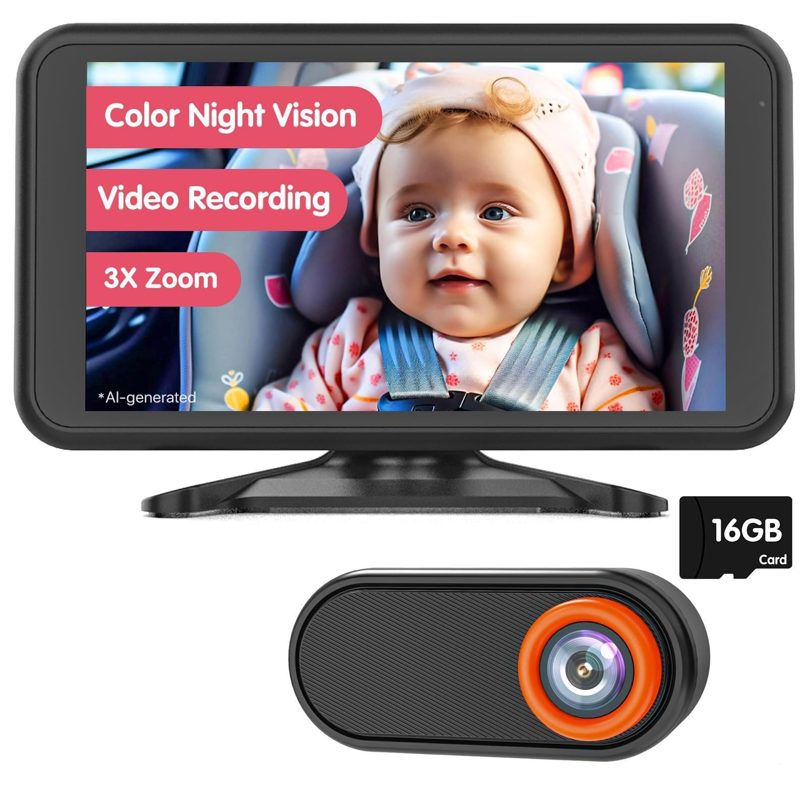 LUCKVIEW BM3 Baby Car Camera, 5.2" 1080P Monitor with Recording