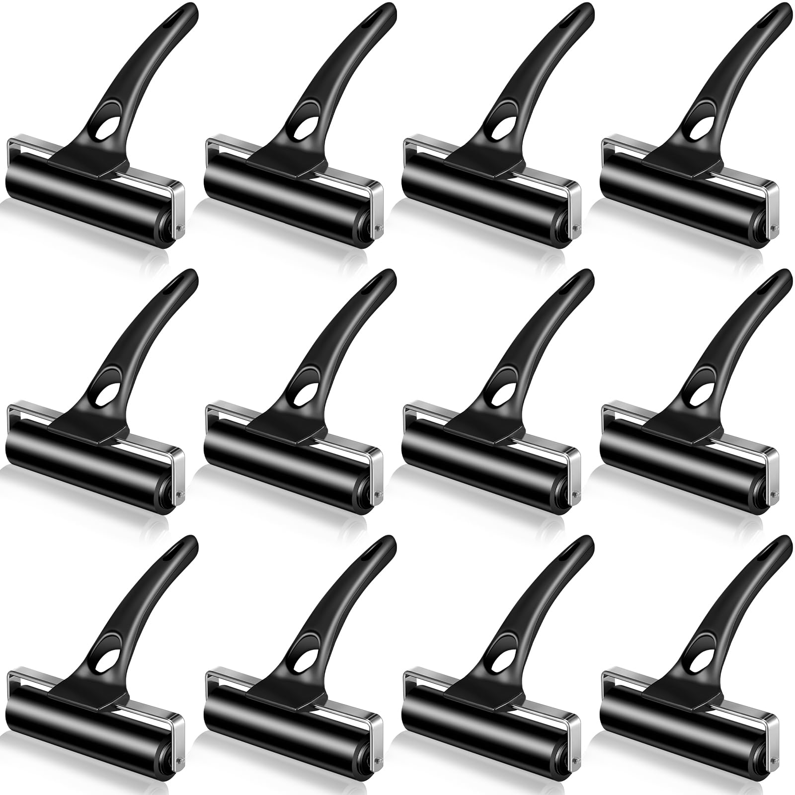 Frienda Lot de 12 rouleaux en caoutchouc noir pour impression, collage, impression, papier peint, estampage, scrapbooking (12 cm)