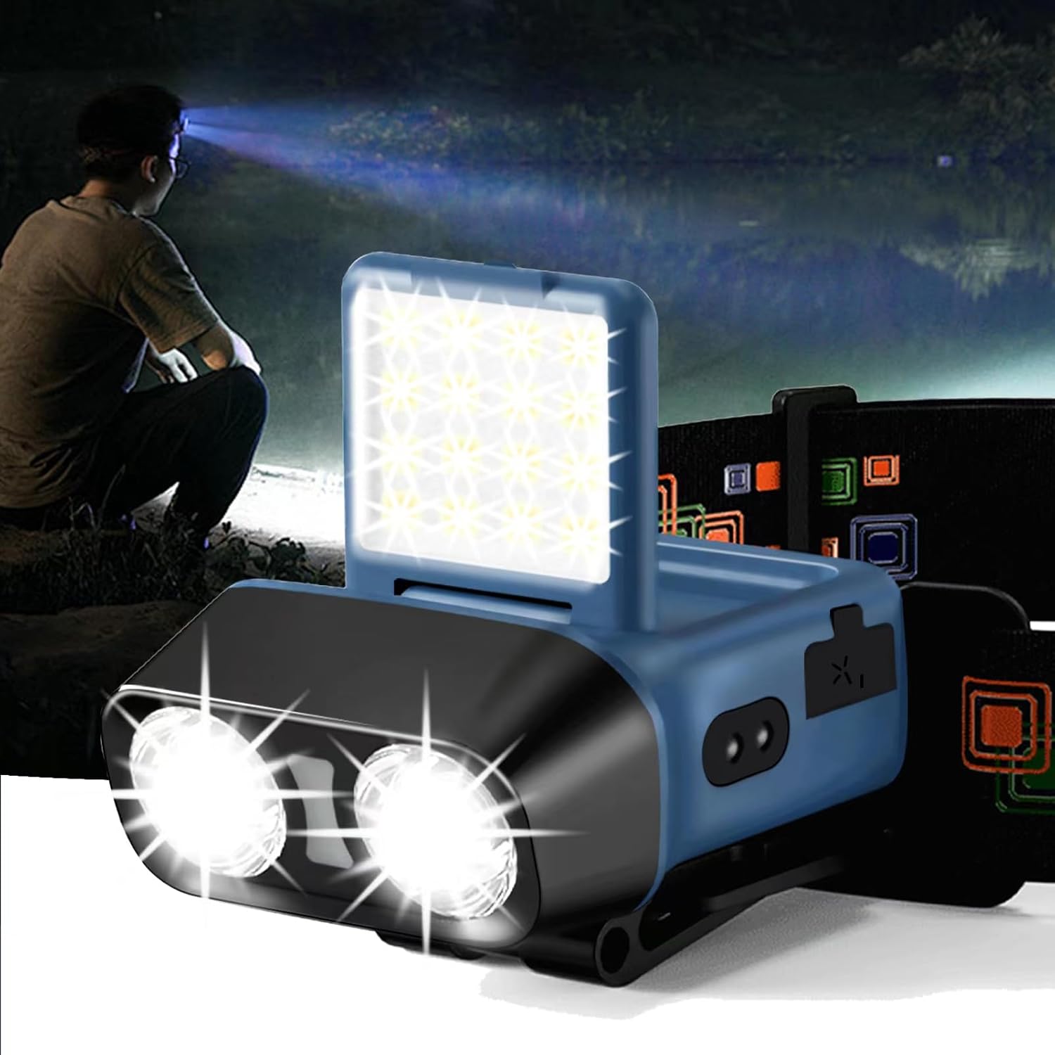 LED Headlamp Flashlight 1200LM Head Lights for Forehead USB Rechargeable Headlamp with White Red Light IPX6 Waterproof Headlight 5 Modes Handsfree Head Lamp for Outdoor Hiking Camping Cycling Fishing