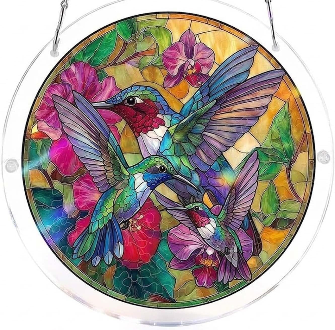 Three Hummingbirds Acrylic Jigsaw Puzzles Suncatcher, 8.2 Inch Window Hanging Suncatcher Acrylic Puzzle, DIY Home Decor Art Gift