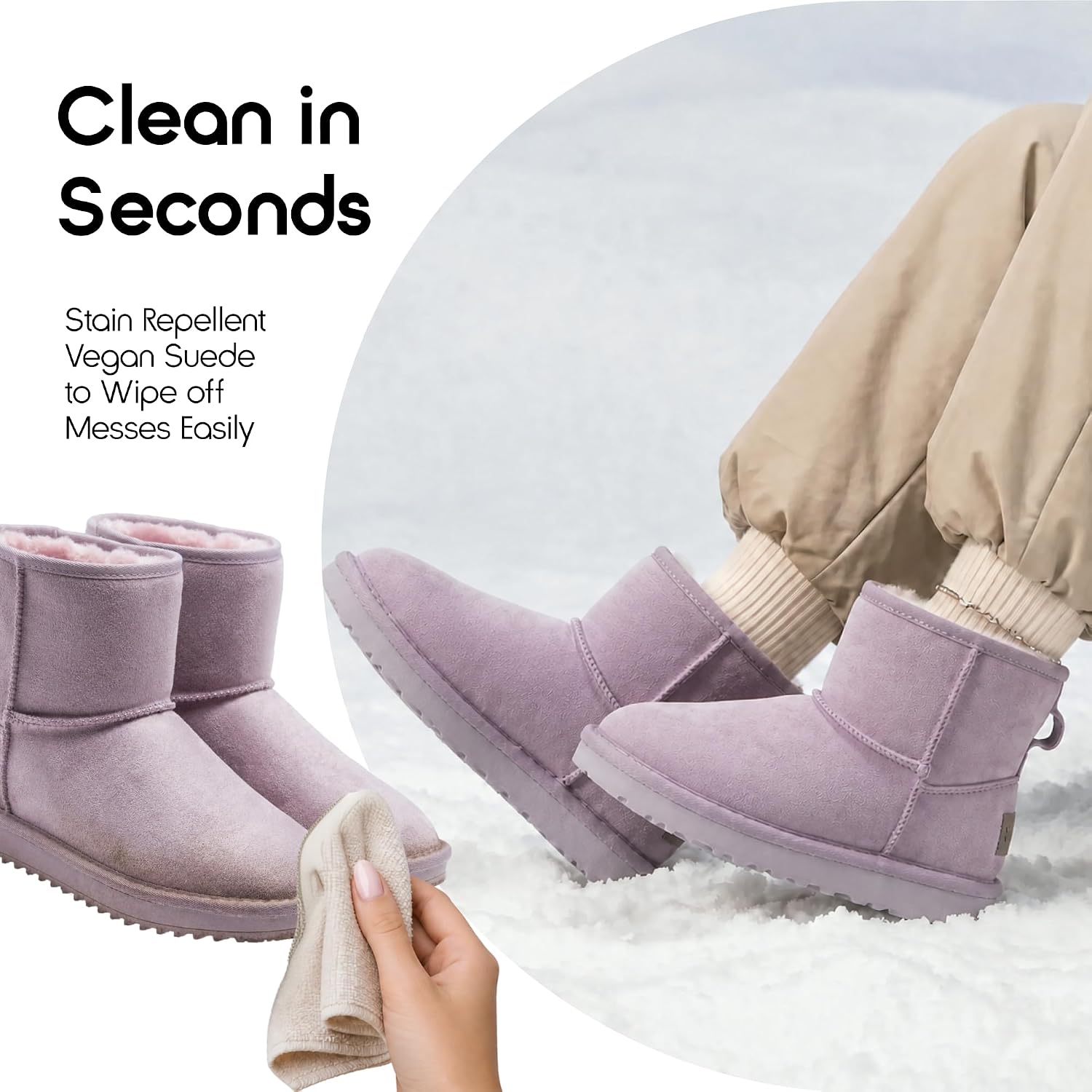 Balabala Kids Winter Snow Boots, Warm Fleece-Lined, Faux Fur, Classic