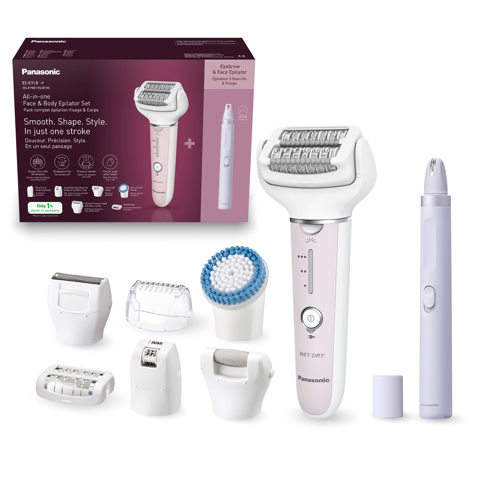 Panasonic Nass- und Trocken-Epilierer-Set Kabelloser Nass-/Trocken-Epilierer & Augenbrauen-/Gesichtshaar-Epilierer-Set für Damen