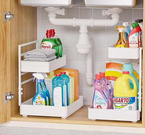 EVERIE Height Adjustable 2 Tier Metal Pull Out Slide Shelf