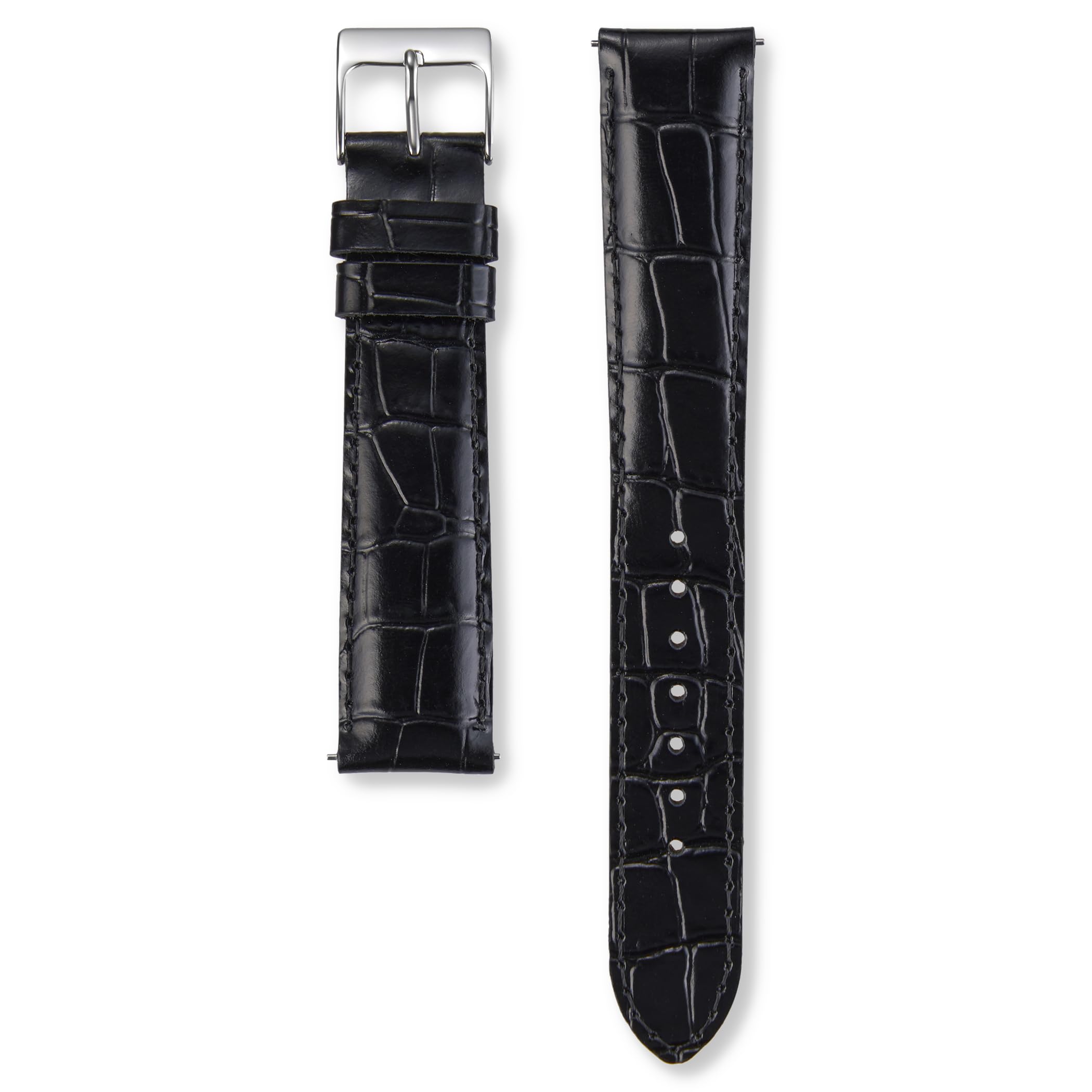 Seiko Genuine Cowhide Leather Watch Band Alligator Embossed Men's Black
