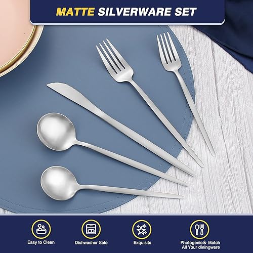 Miniatura 3 de Juego de cubiertos de 40 piezas, juego de cubiertos de acero inoxidable mate para 8 personas, juego de utensilios de cocina con acabado de manchas,