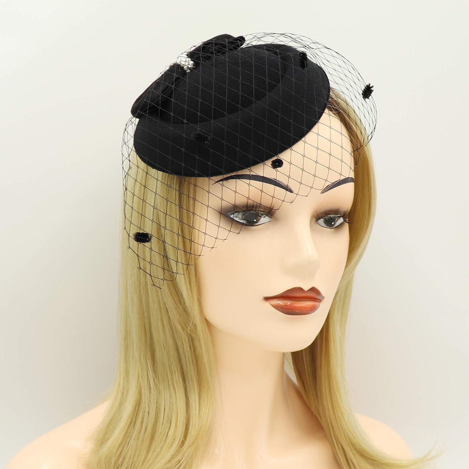 Umeepar Bowknot Pillbox Fascinator Hat for Women Wedding Tea Party Hat Headband Hair Clip with Veil