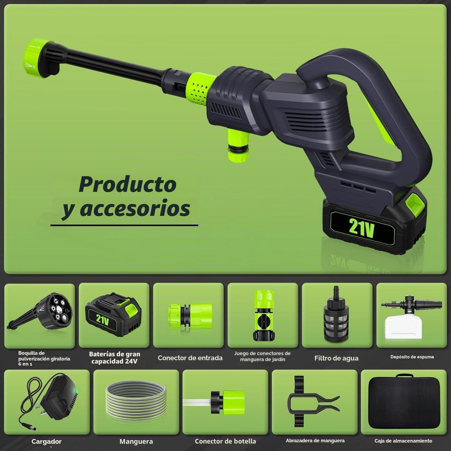 Limpiador de alta presión inalámbrico, 200 Bar Limpiador de alta presión con batería, portátil pistola de alta presión inalámbrica, boquilla 6 en 1 para limpieza de bicicletas, ventanas, pisos (2
