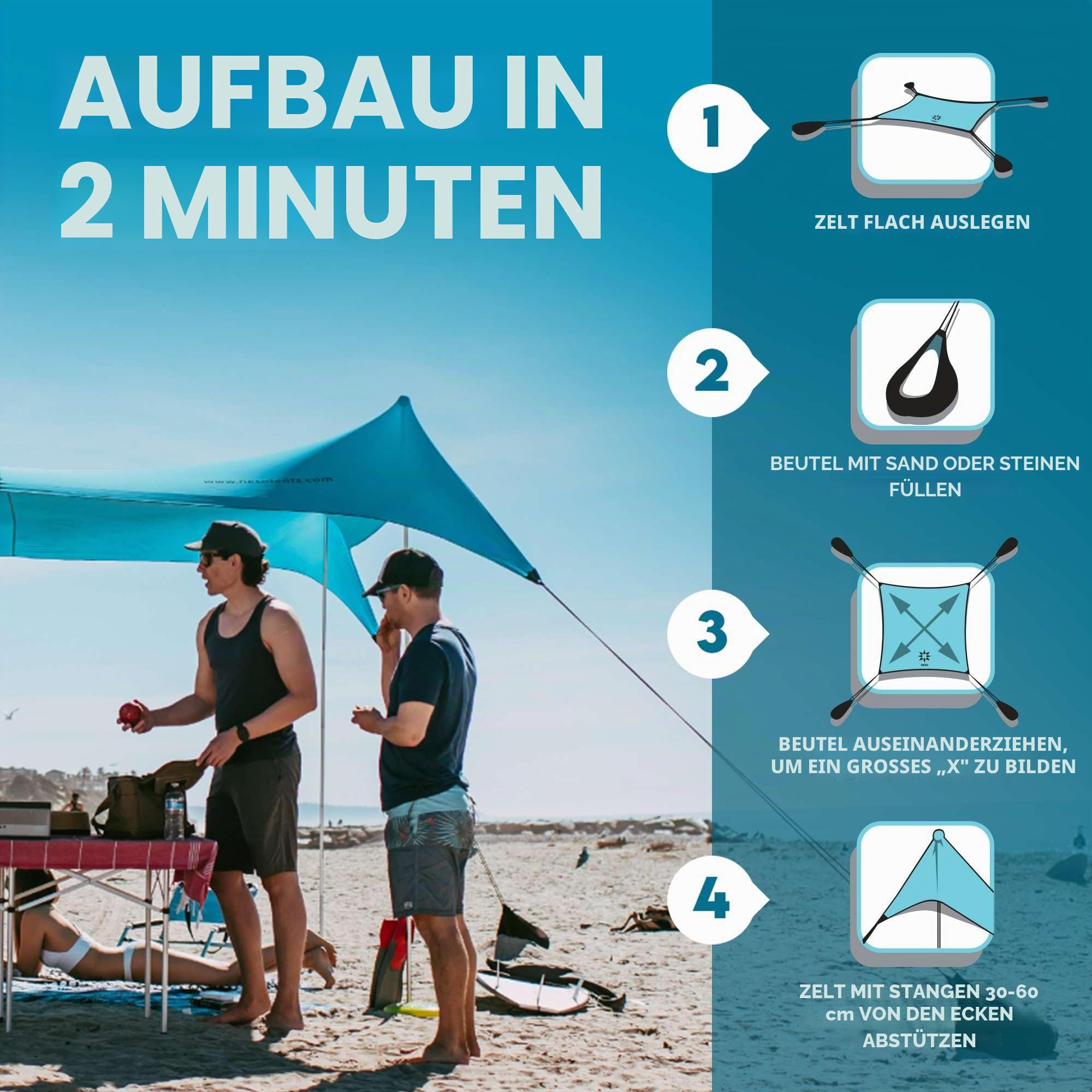 Neso Strandmuschel Gigante 2,5 m hoch 3,3 x 3,3 m | verstärkte Ecken und Kühlfach | Farbe: