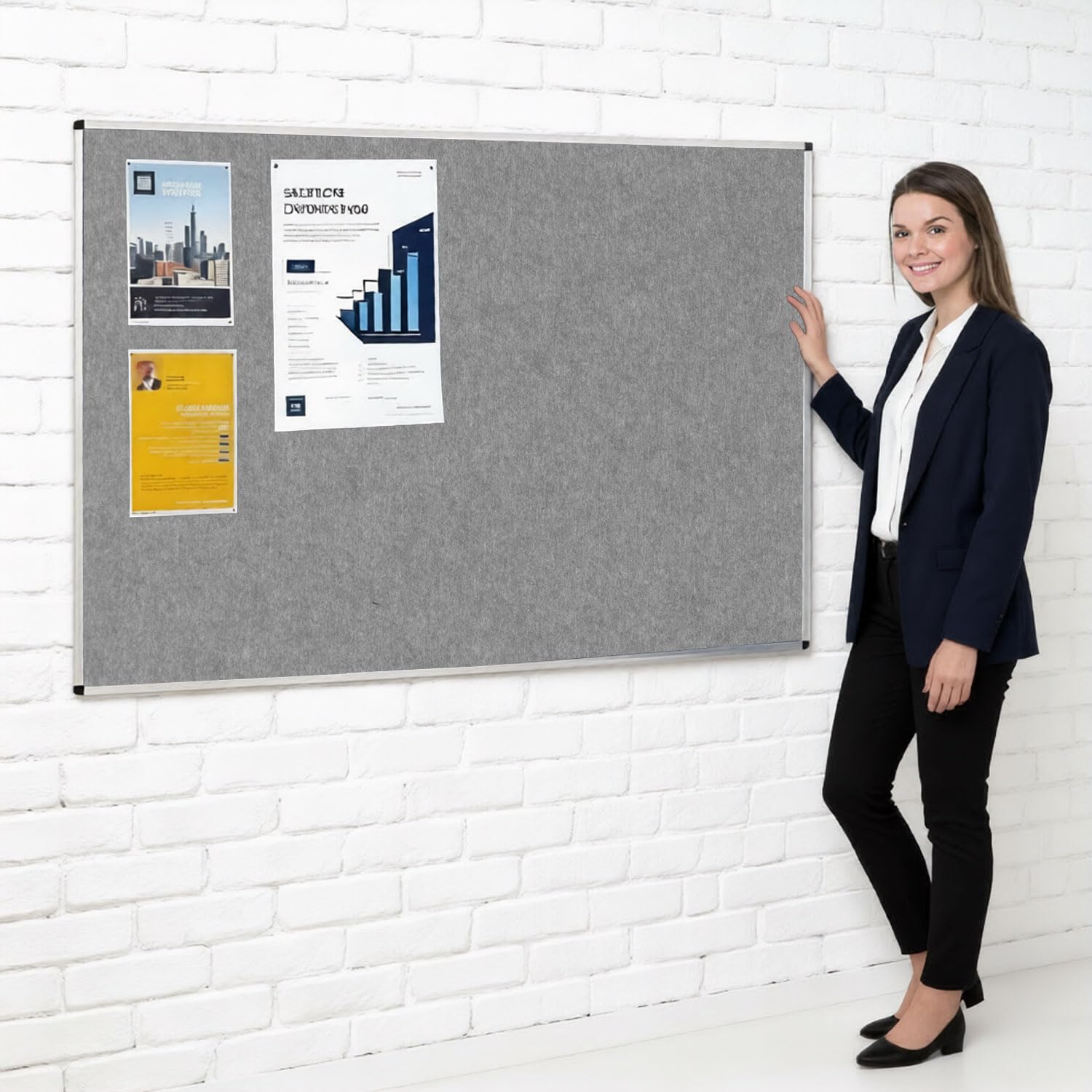 Metroplan Fire-Retardant Aluminium Frame Noticeboard, 120 x 180 cm, Grey Pinboard, Wall-Mounted, 12 Colour Pinboard Options - Ideal for Office, Classroom, Notice Displays